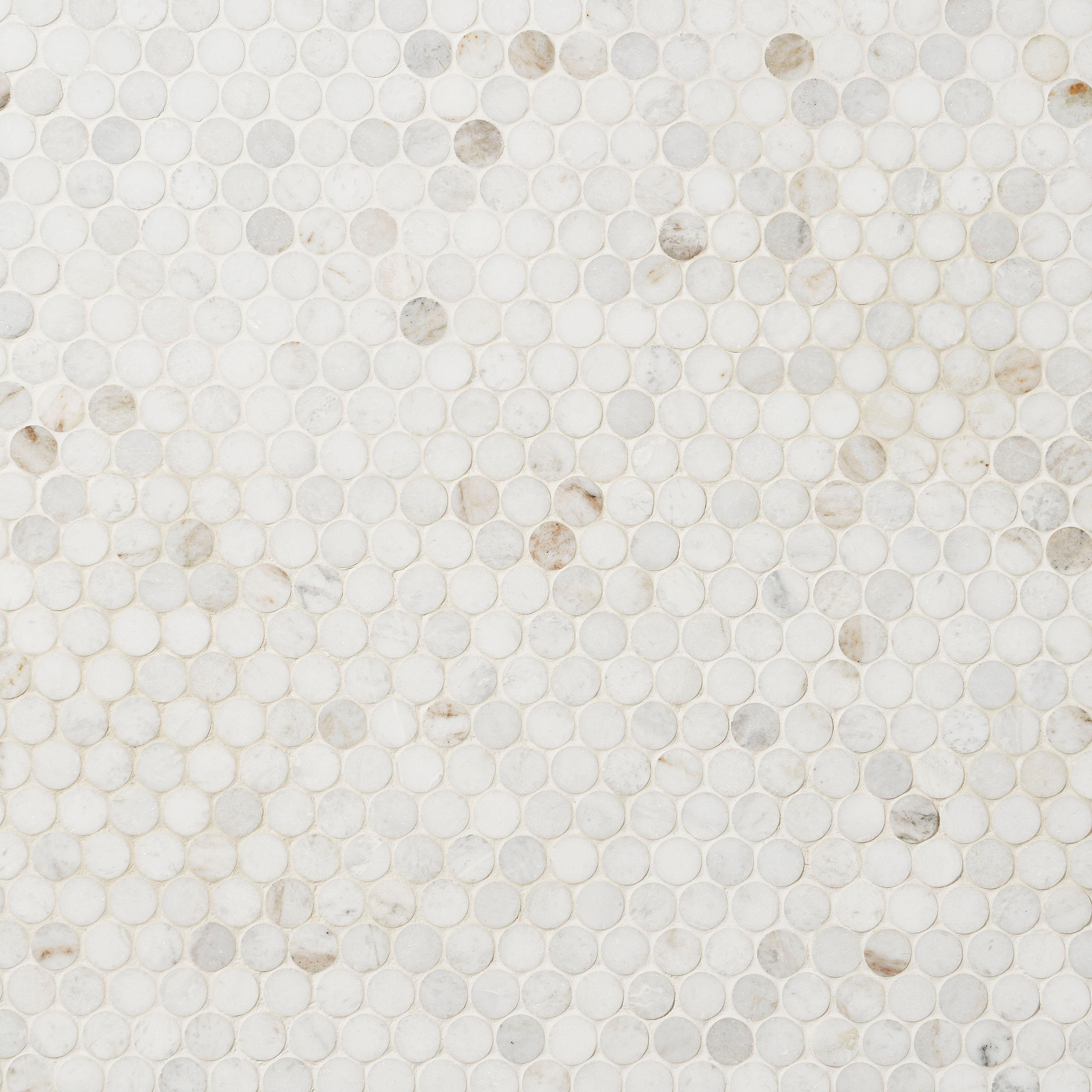 Polar White 11.53" x 12.4" Penny Round Polished Marble Mosaic Tile (0.97 Sq. Ft. / Sheet)