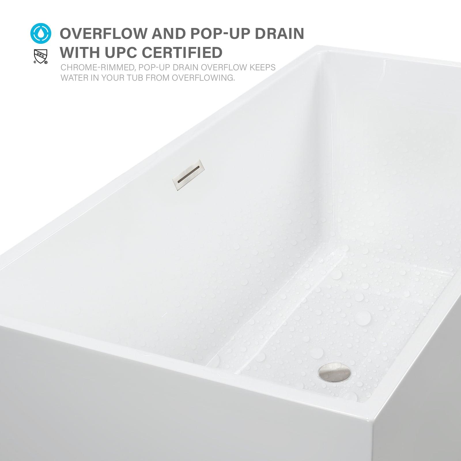 Vanity Art 67" Acrylic Freestanding Soaking Bathtub with Overflow and Pop-up Drain