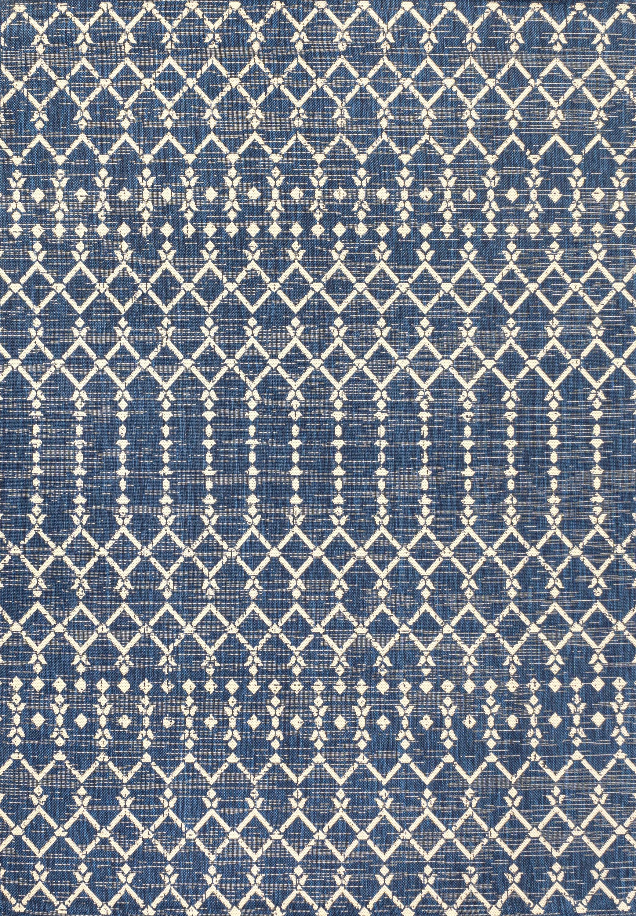8' x 10' Ourika Moroccan Geometric Textured Weave Indoor/Outdoor Area Rug, Navy/Beige - JONATHAN Y
