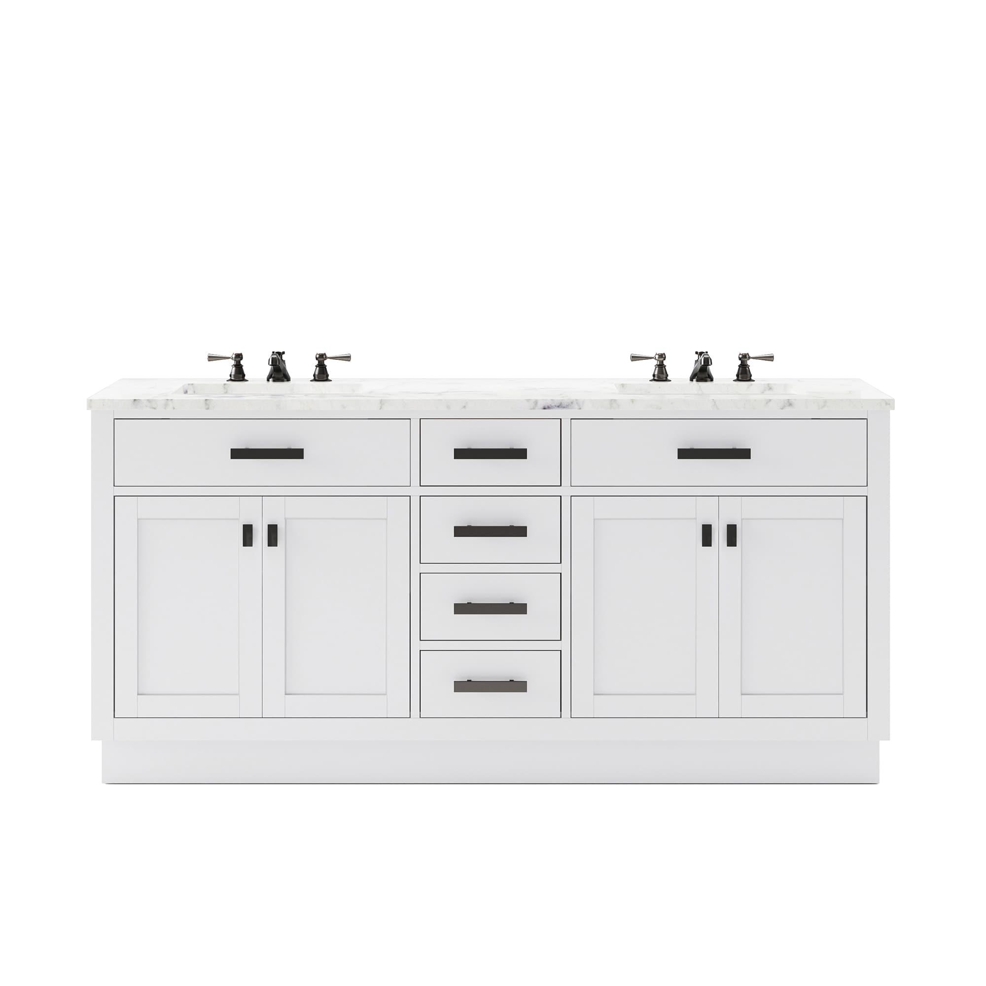 Hartford 72" Carrara White Marble Countertop Bath Vanity in Pure White with Faucet