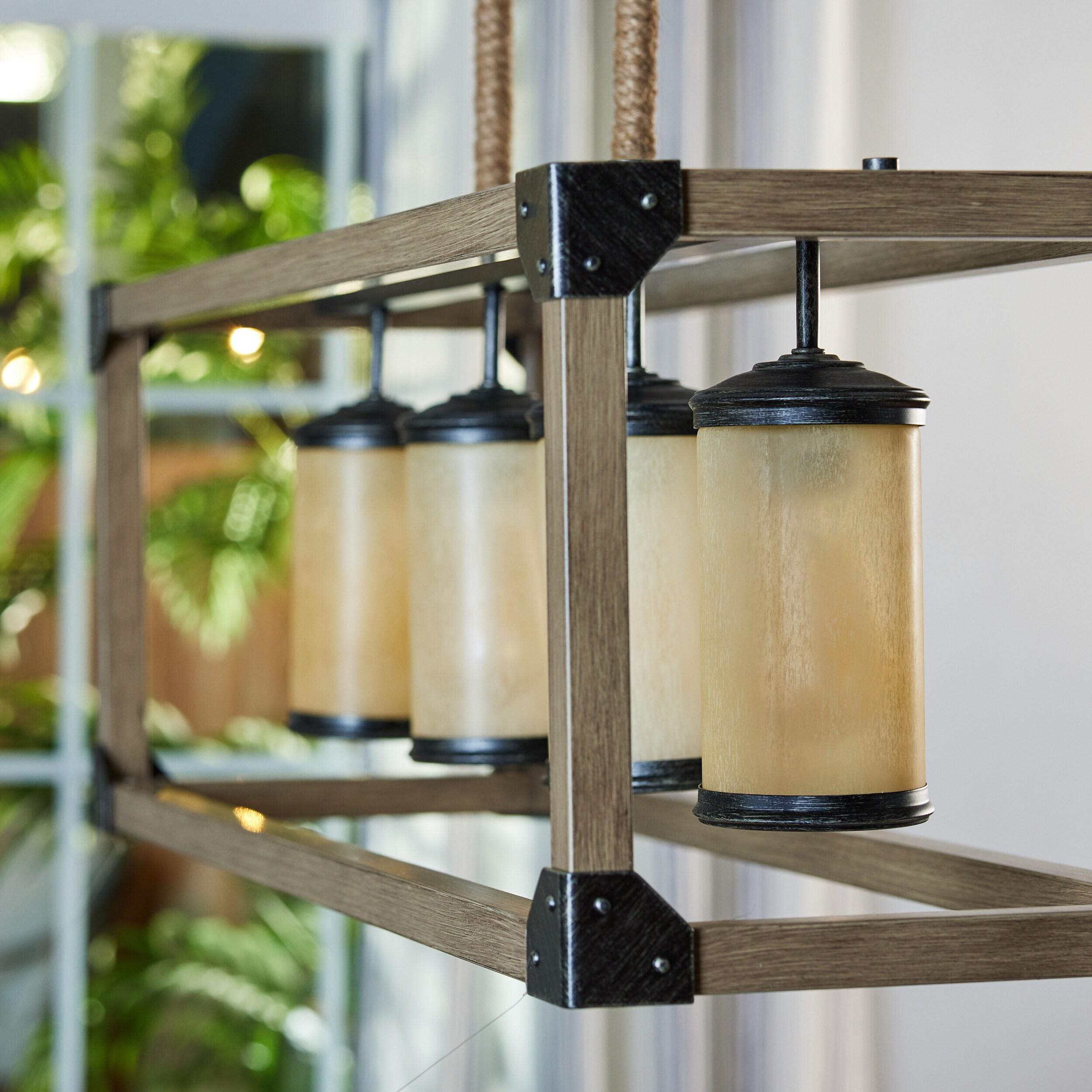 Stardust Finish Four-Light Island Pendant with Creme Parchment Glass