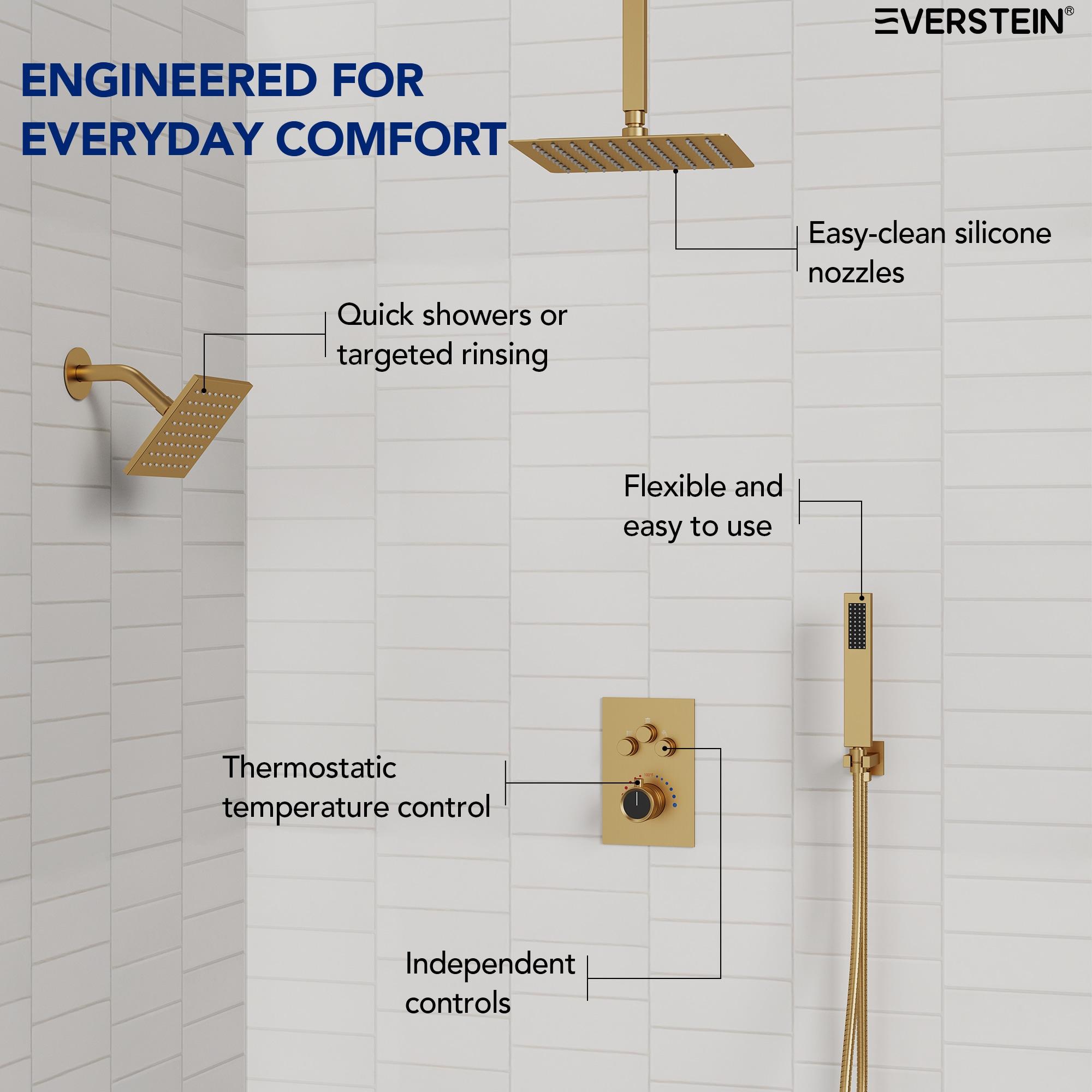 Thermostatic Shower Faucet 16" High-Pressure Triple Showerheads with Rough-In Valve