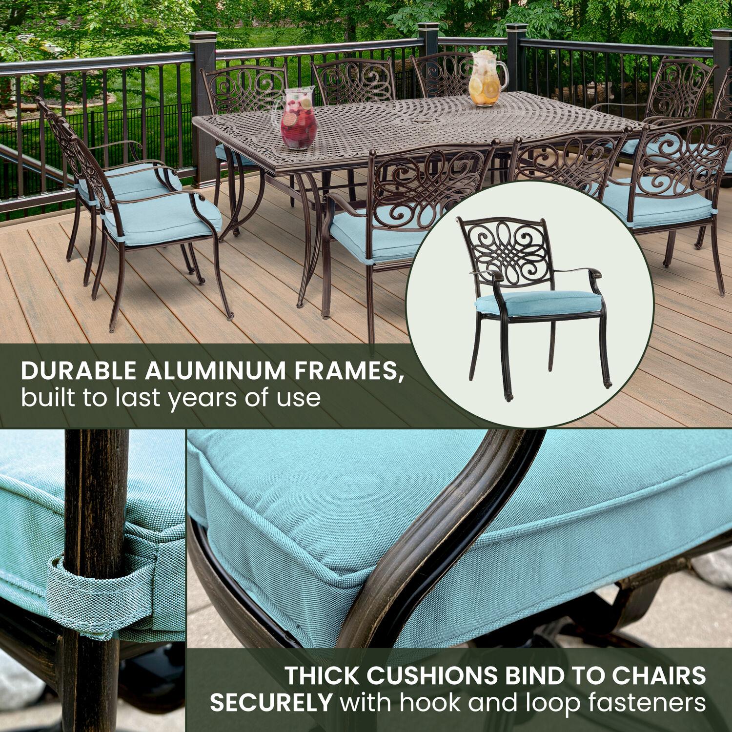 Hanover Traditions 11-Piece Aluminum Outdoor Dining Set, Blue