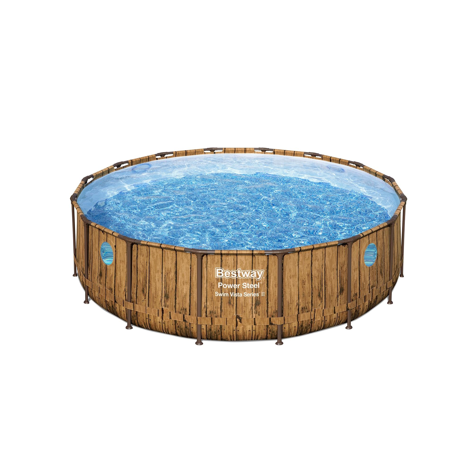 Bestway 16-ft x 16-ft x 48-in Metal frame Round Above-Ground Pool with Filter Pump with Ground Cloth with Pool Cover with Ladder