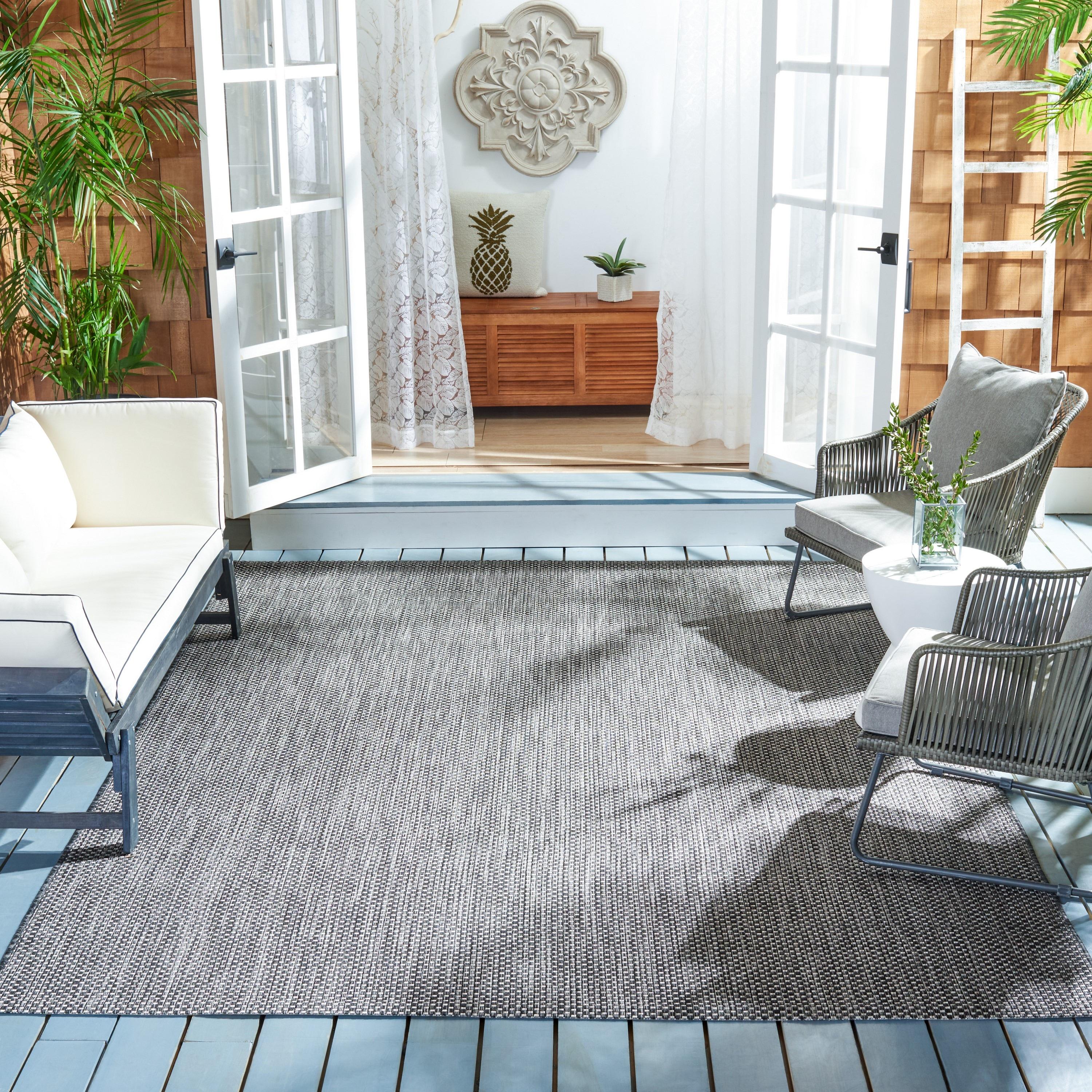 Courtyard CY8521 Power Loomed Indoor/Outdoor Area Rug - Black/Beige - 6'7"x6'7" - Safavieh.