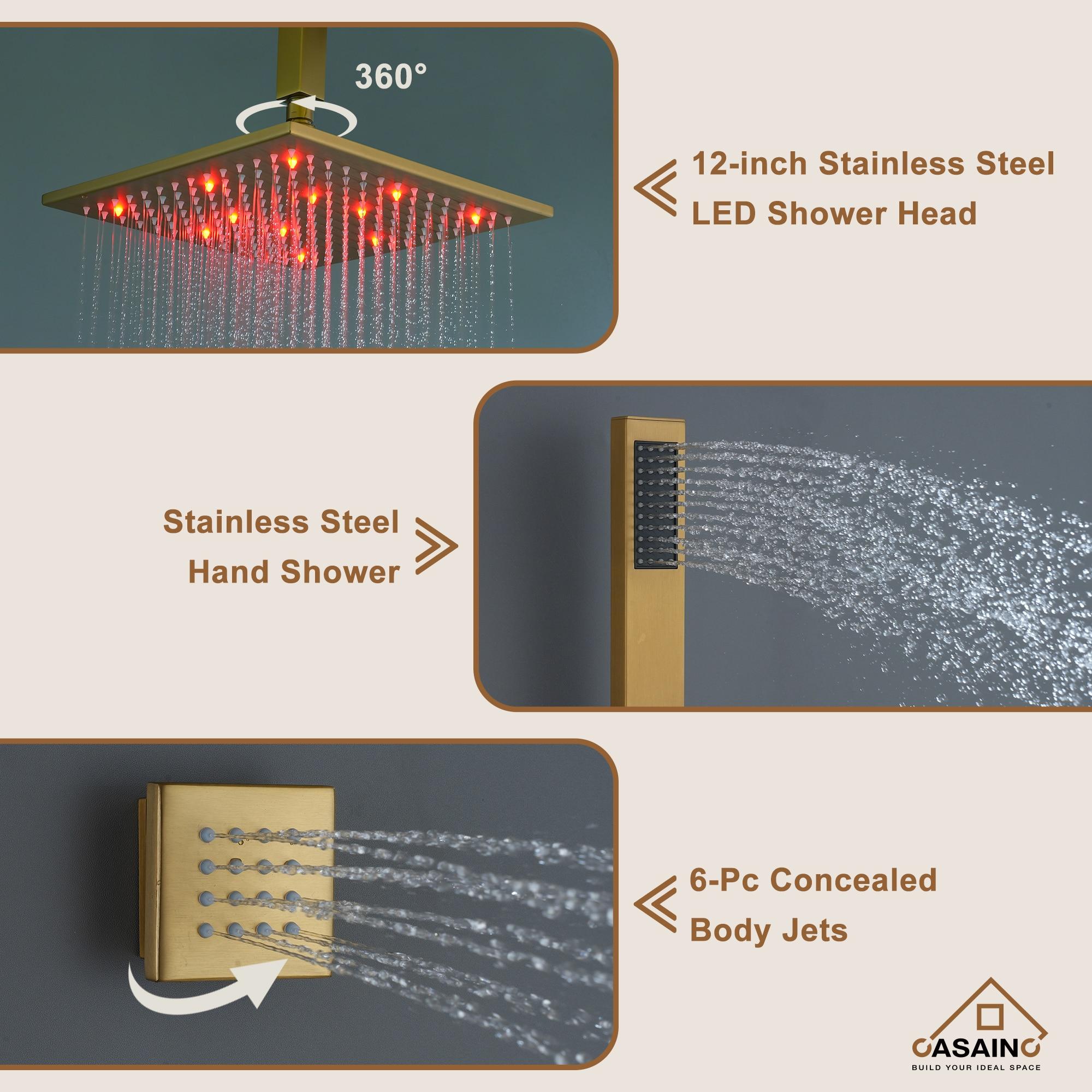 CASAINC LED Thermostatic Dual Shower Heads Ceiling Mount Fixed and Handheld Shower Head