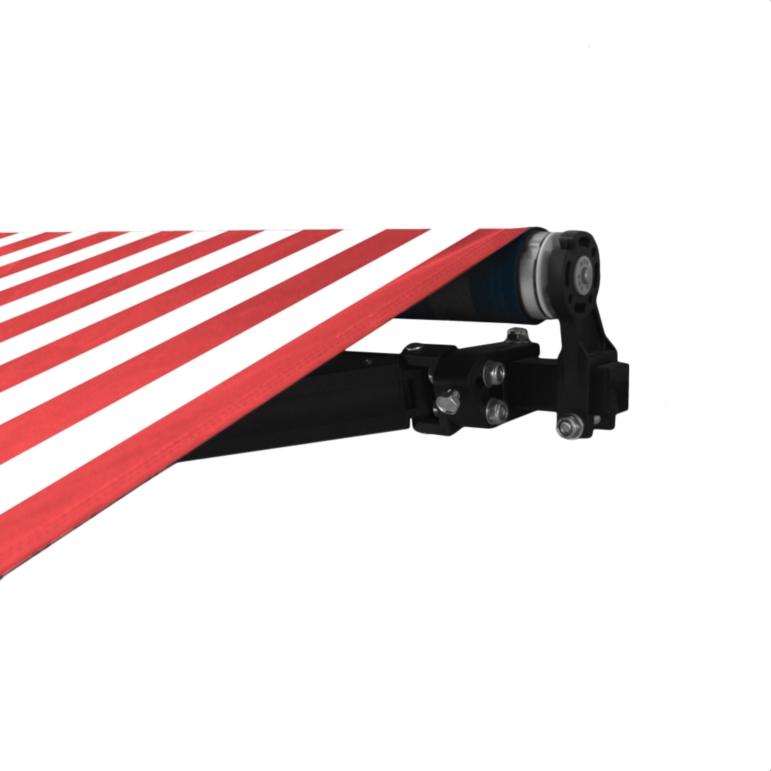 ALEKO 20' x 10' Retractable Motorized Black Frame Patio Awning, Red and White Striped Color