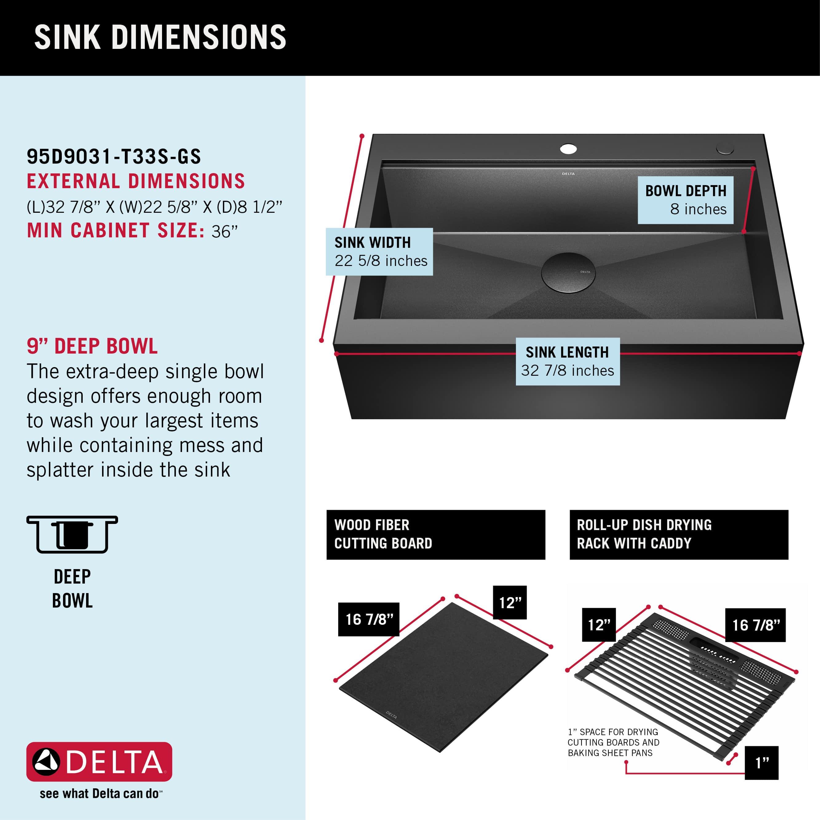 Delta Rivet™ Black Stainless Steel Retrofit Farmhouse Apron Front 16 Gauge Workstation Kitchen Sink Single Bowl