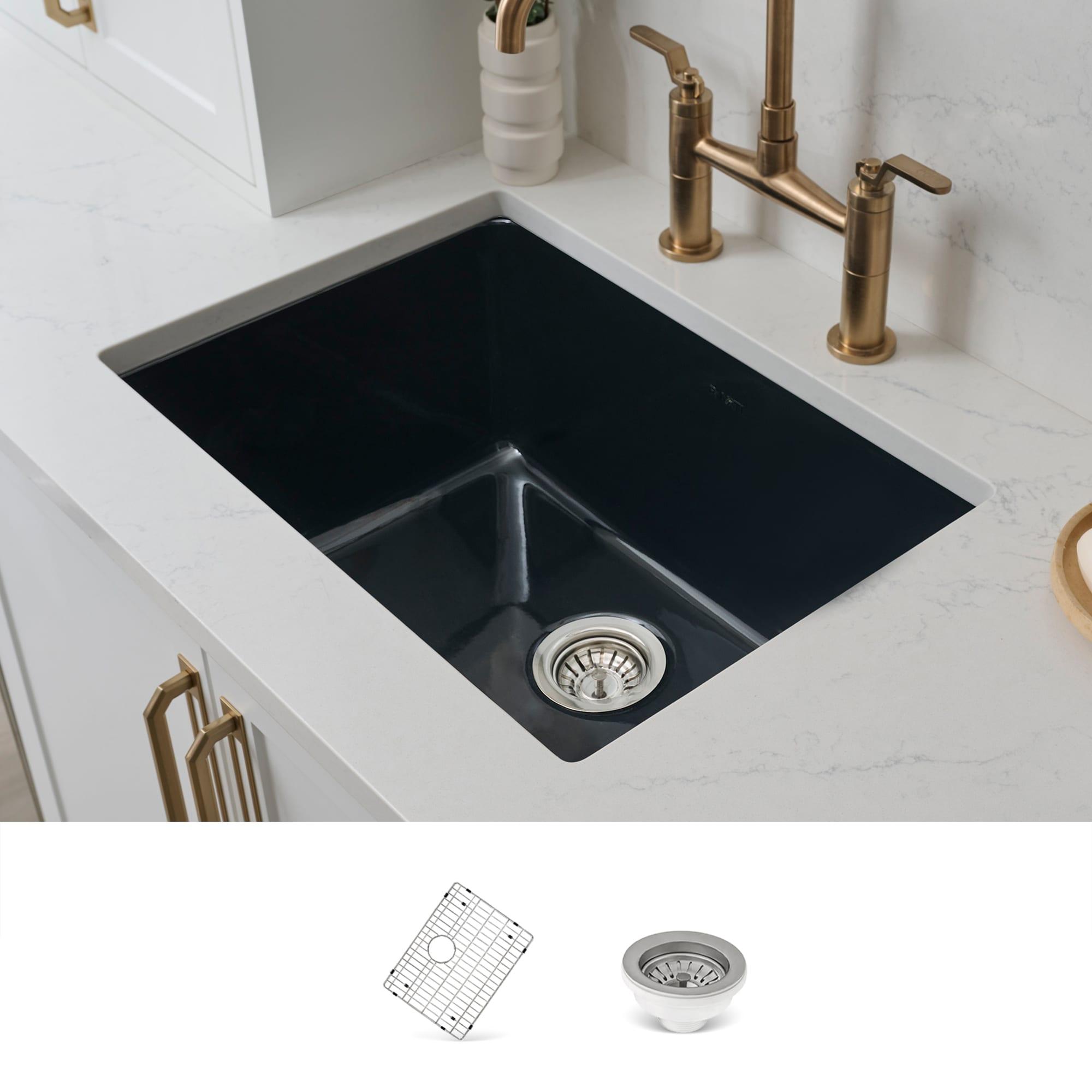 Ruvati 24-inch Fireclay Undermount / Drop-in Topmount Kitchen Sink Single Bowl - Glossy Black