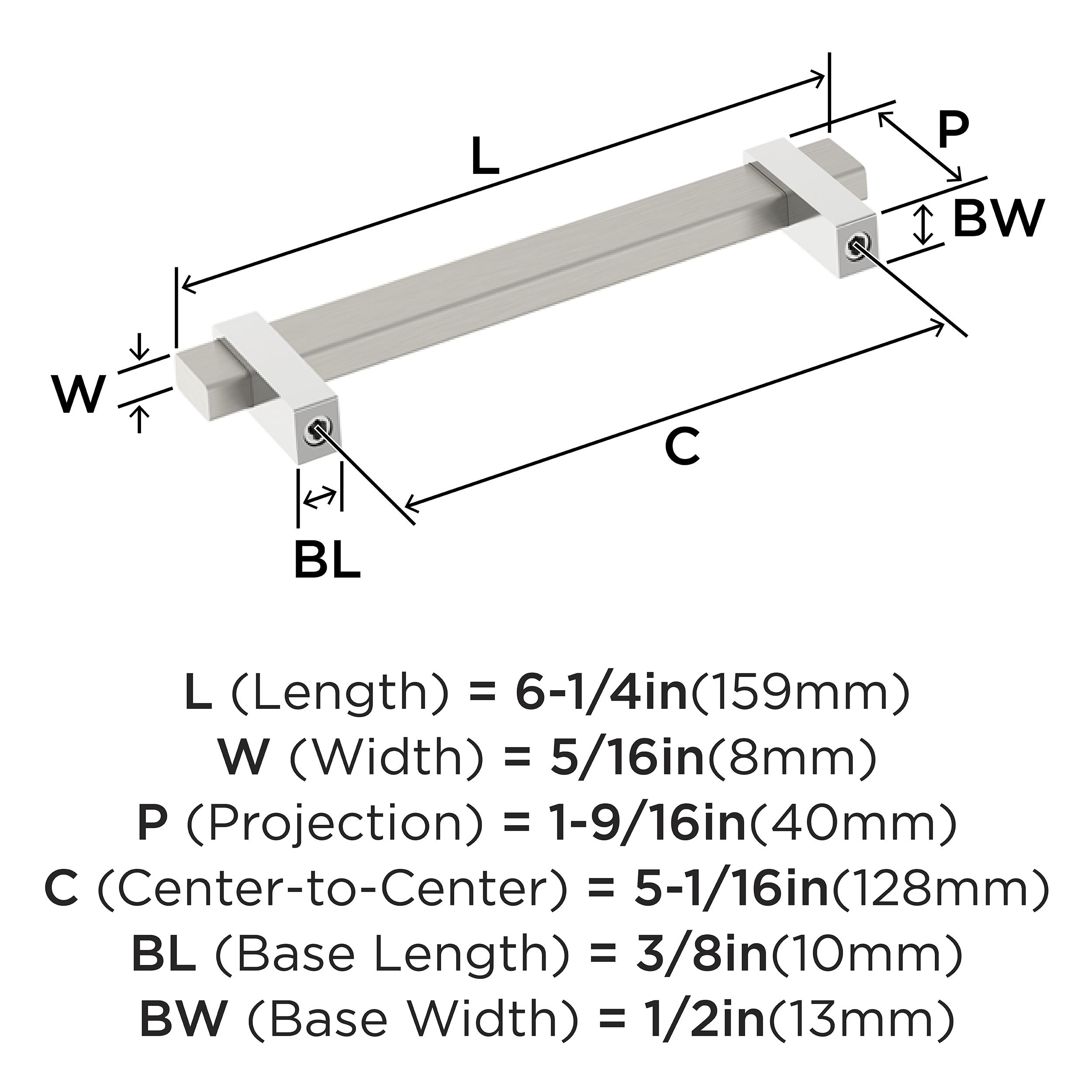 Amerock Mulino 5-1/16 inch (128mm) Center-to-Center Satin Nickel/Polished Chrome Cabinet Pull