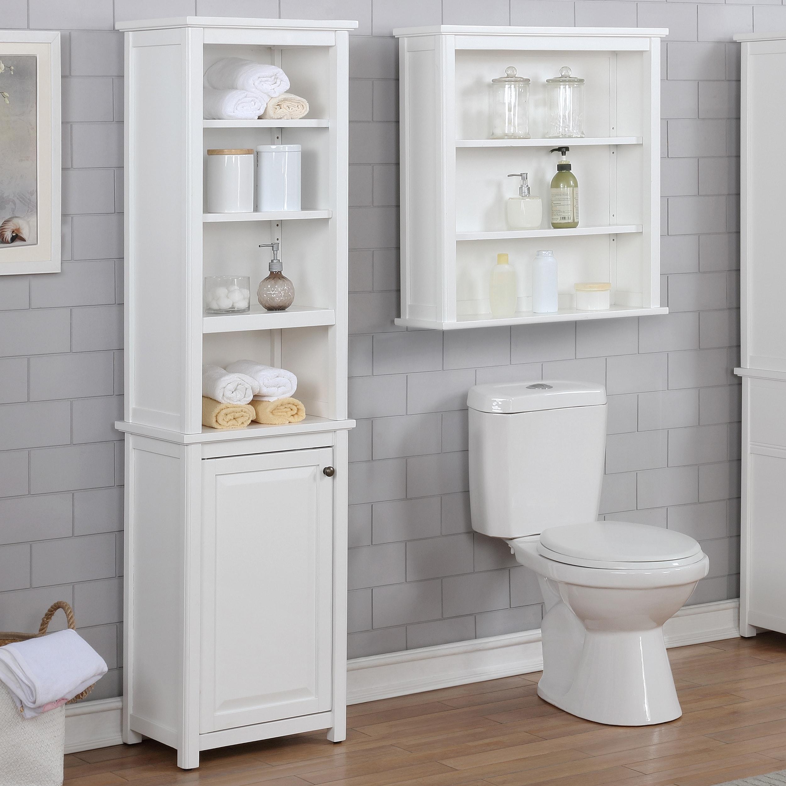 Dorset Bathroom Storage Tower with Open Upper Shelves and Lower Cabinet - Alaterre Furniture