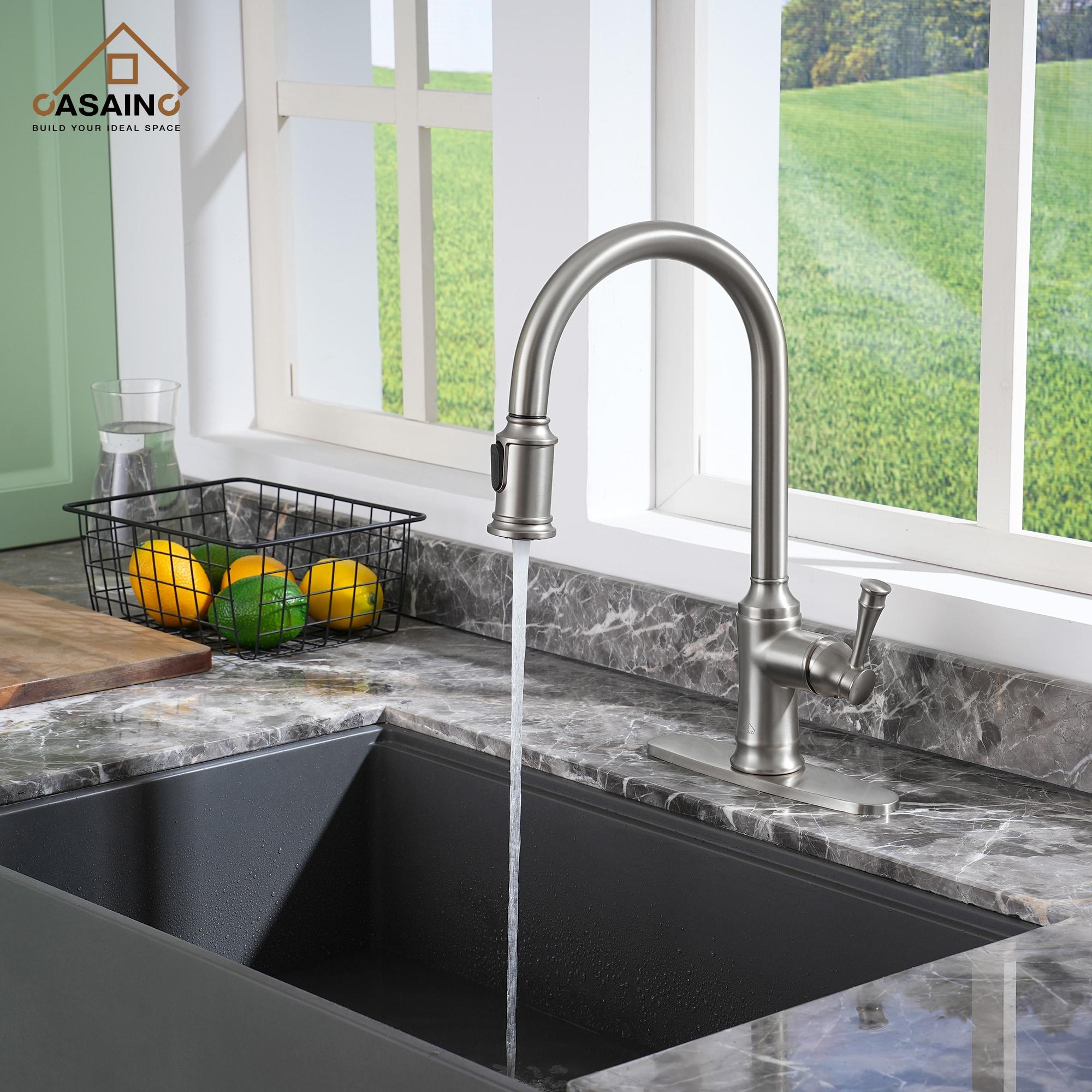 CASAINC 1.8 GPM Single-Handle Pull-Down Kitchen Faucet Single Hole Faucet