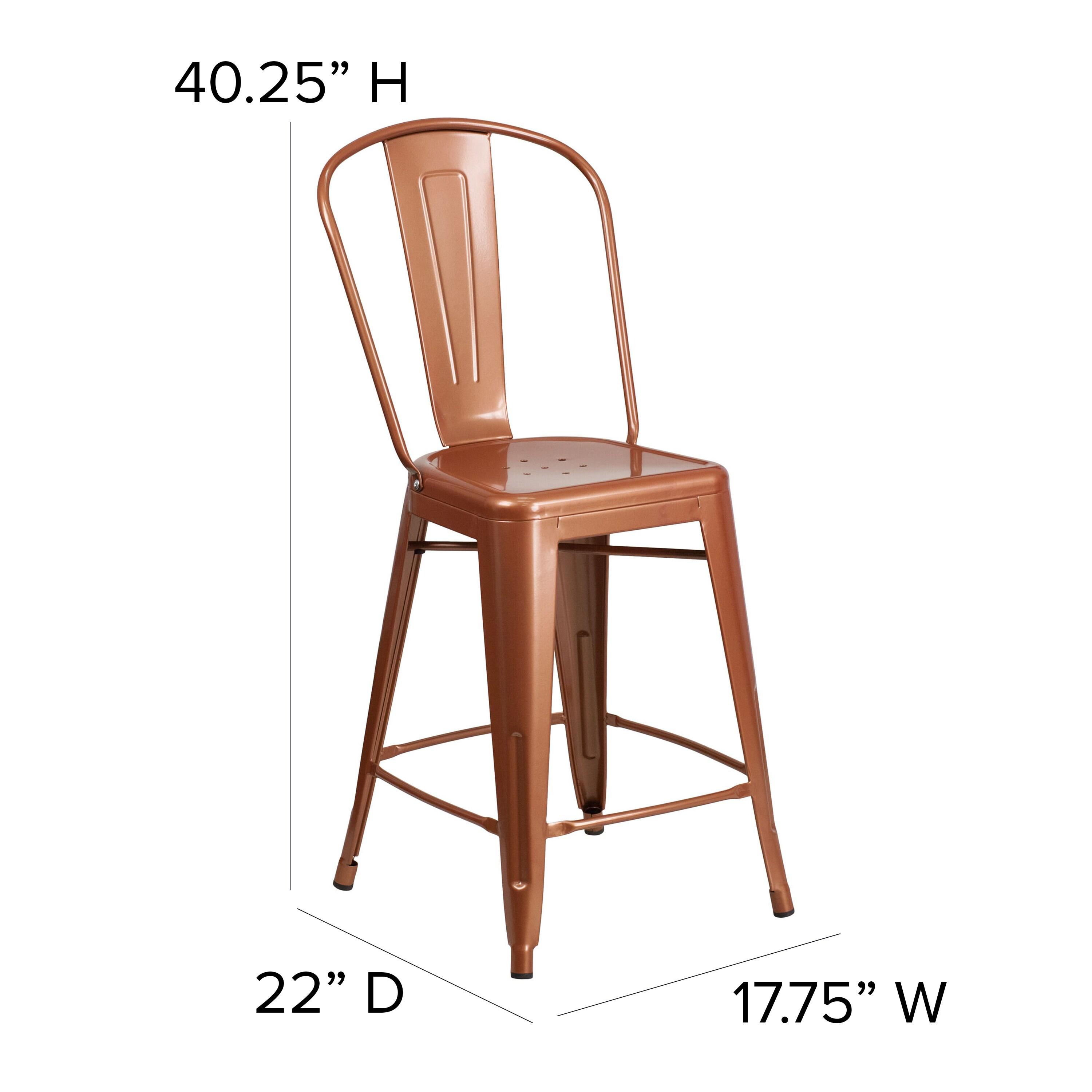 Flash Furniture Commercial Grade 24" High Copper Metal Indoor-Outdoor Counter Height Stool with Back