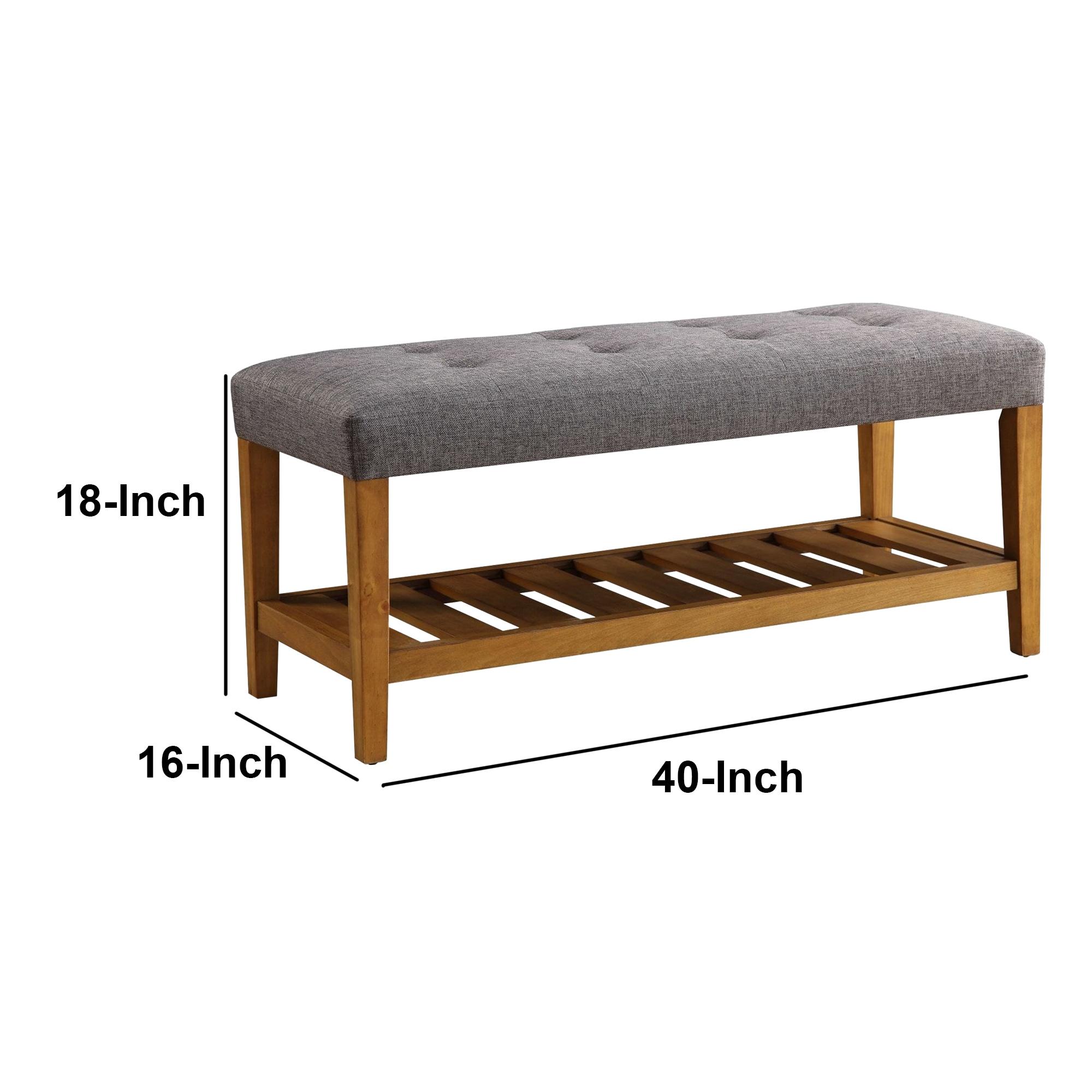 Benzara Wooden Bench, Gray & Oak