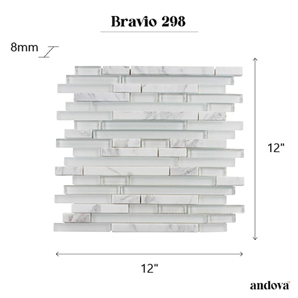 Bravio Glass and Natural Stone Linear Mosaic Kitchen Backsplash, Bathroom, Shower, Pool, Wall and Floor Tile