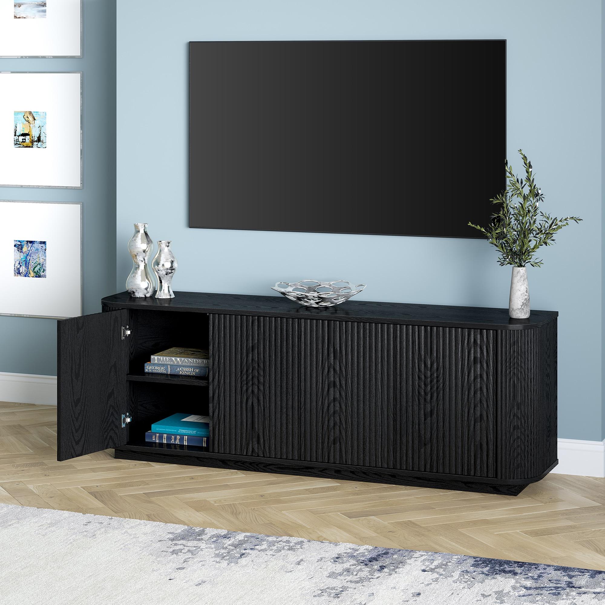 Evelyn&Zoe Canton Transitional TV Stand For TVs up to 75", Black Grain