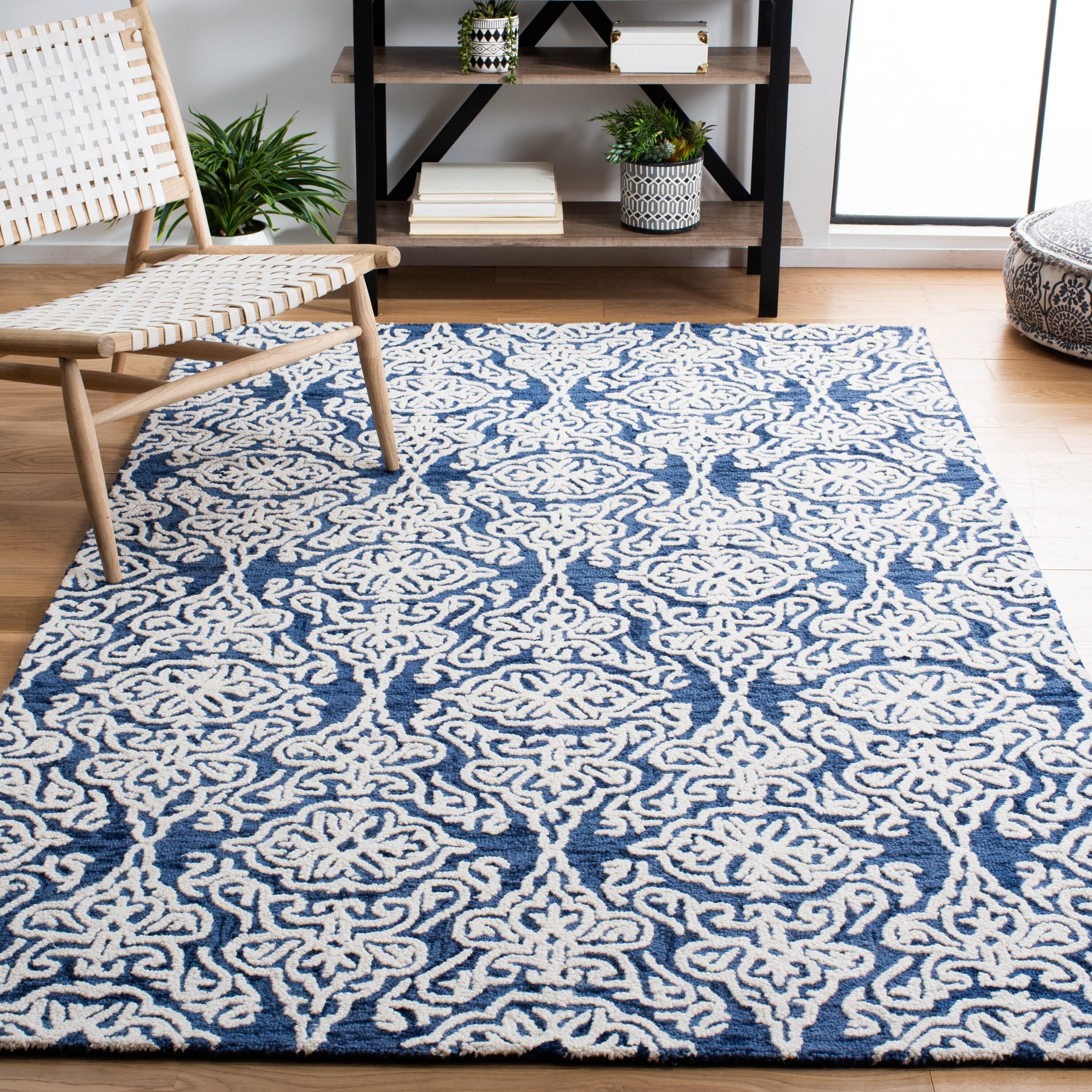 Blossom BLM112 Hand Tufted Indoor Accent Rug - Navy/Ivory - 2'x3' - Safavieh