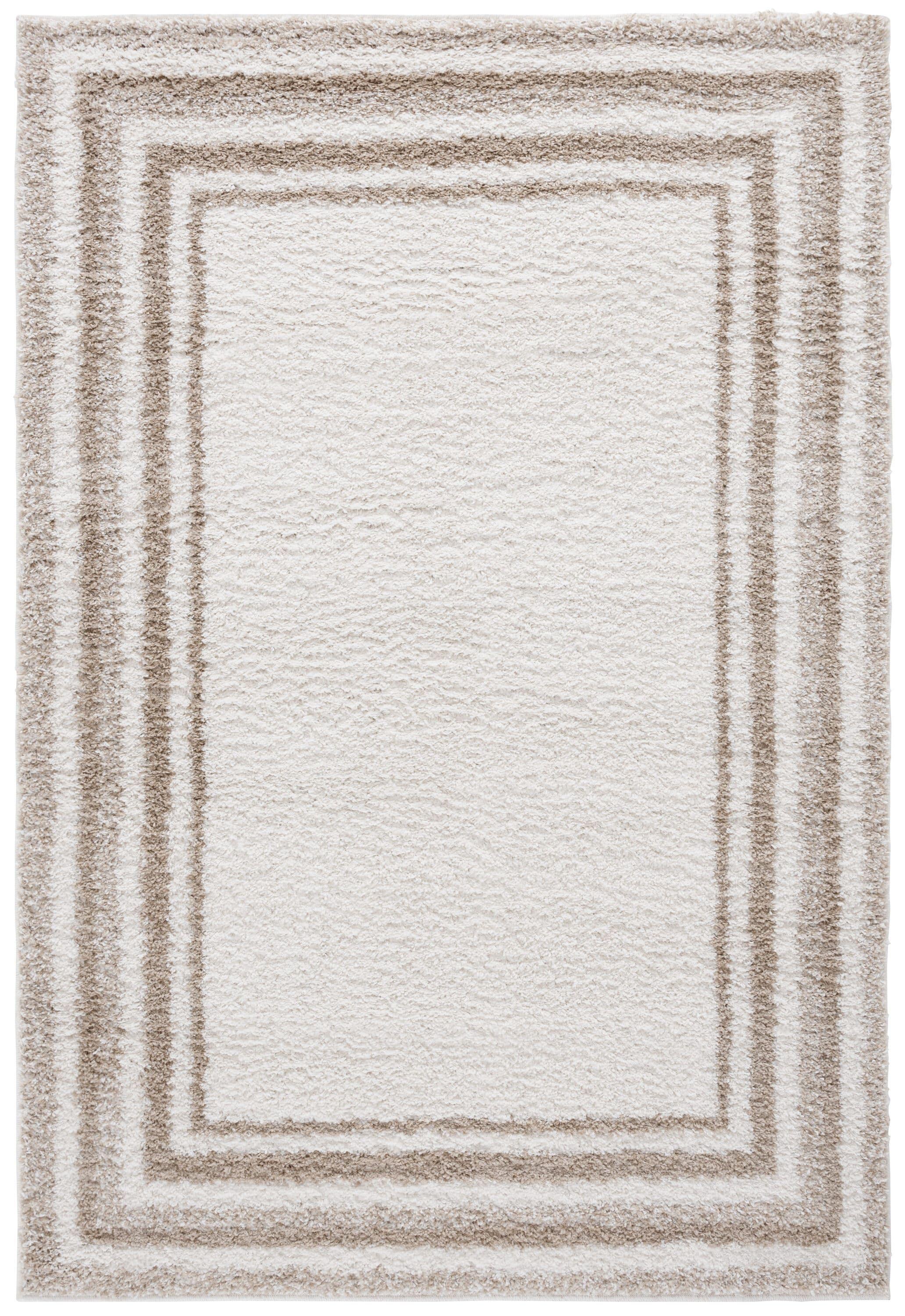 Border & Stripe Shag 200 BSP251 Machine Made Loomed Area Rug - Ivory/Beige - 5'-3" X 7'-6" - Safavieh