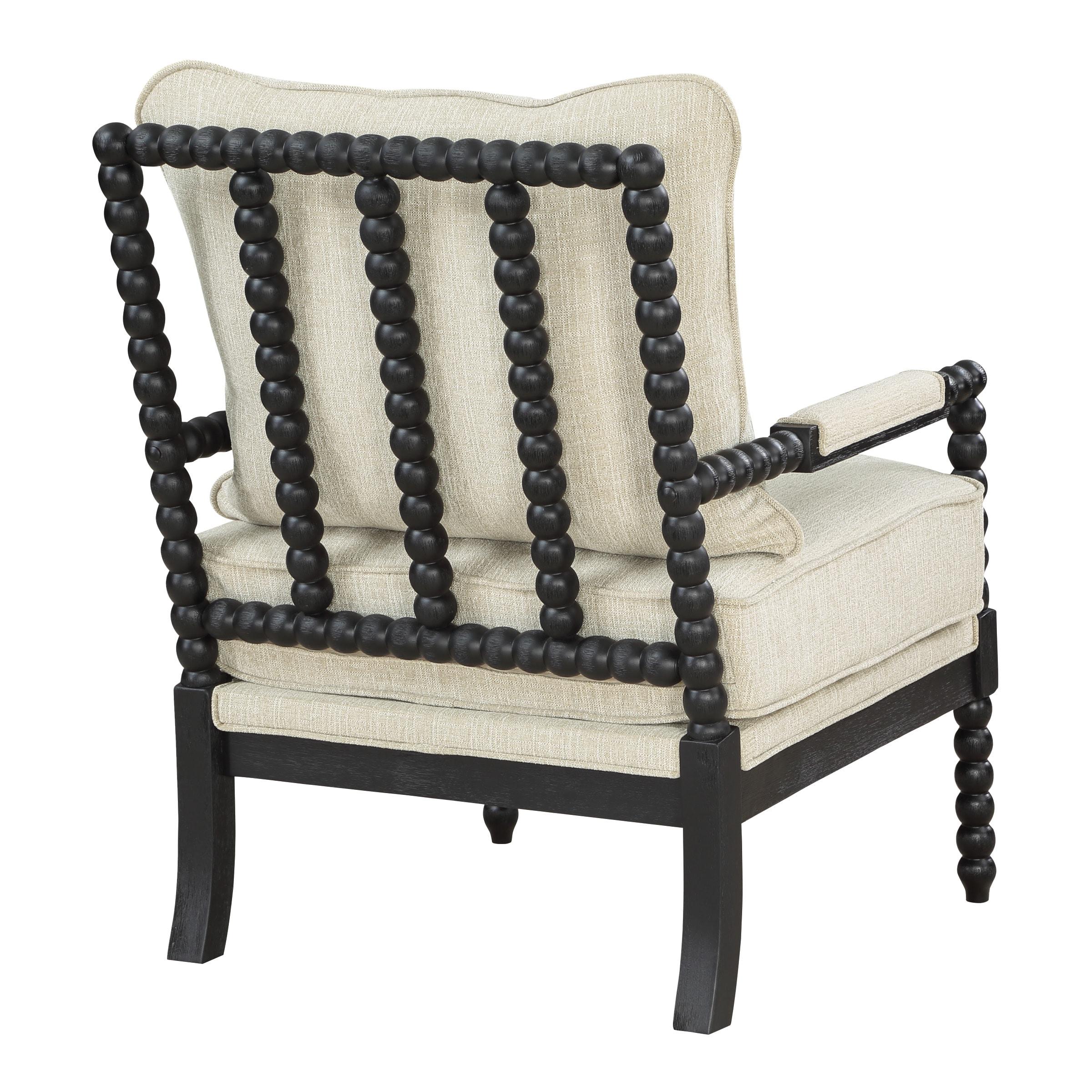 Classic Linen and Black Wood Spindle Accent Chair