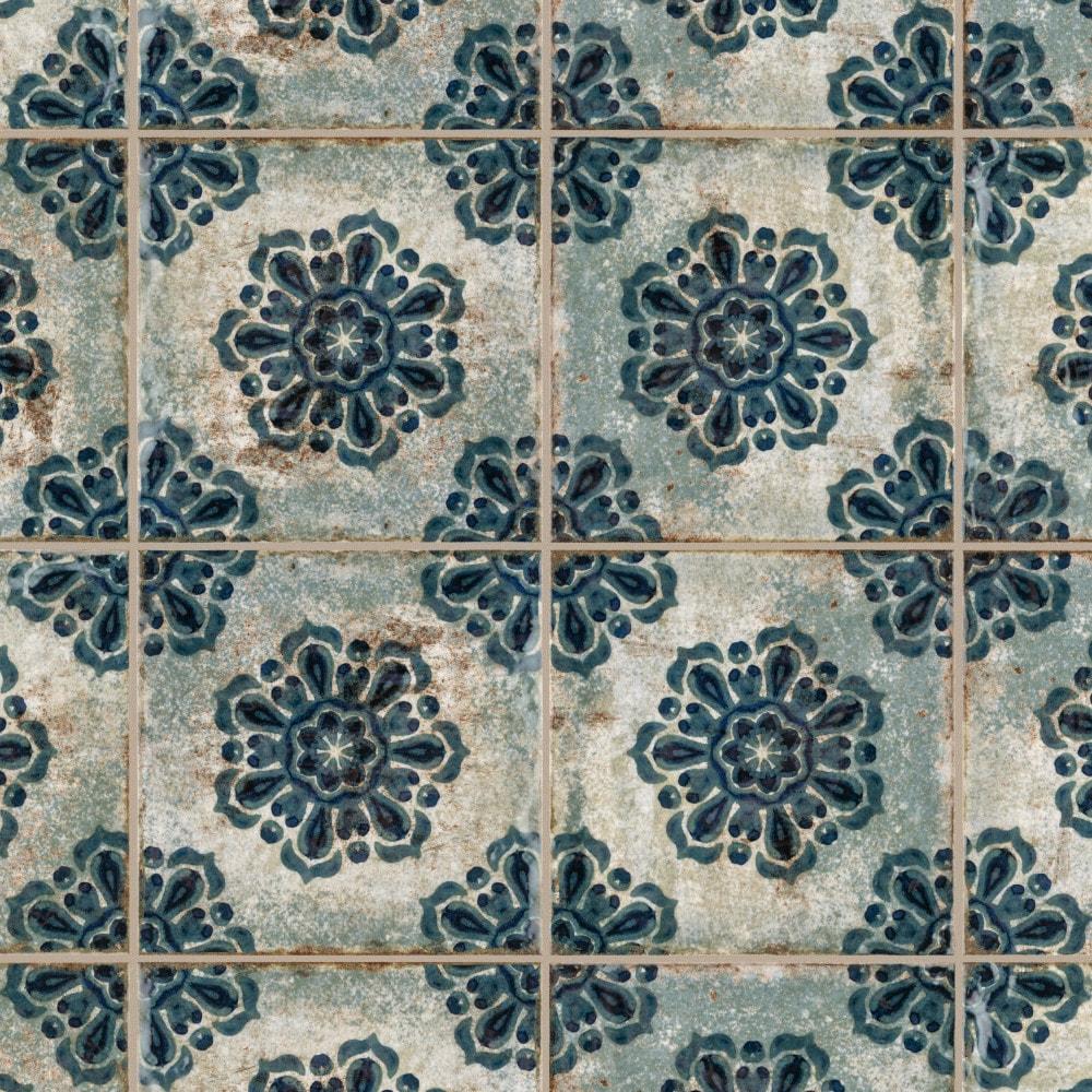 Livorno Blue Floral 7.88" Ceramic Wall Tile