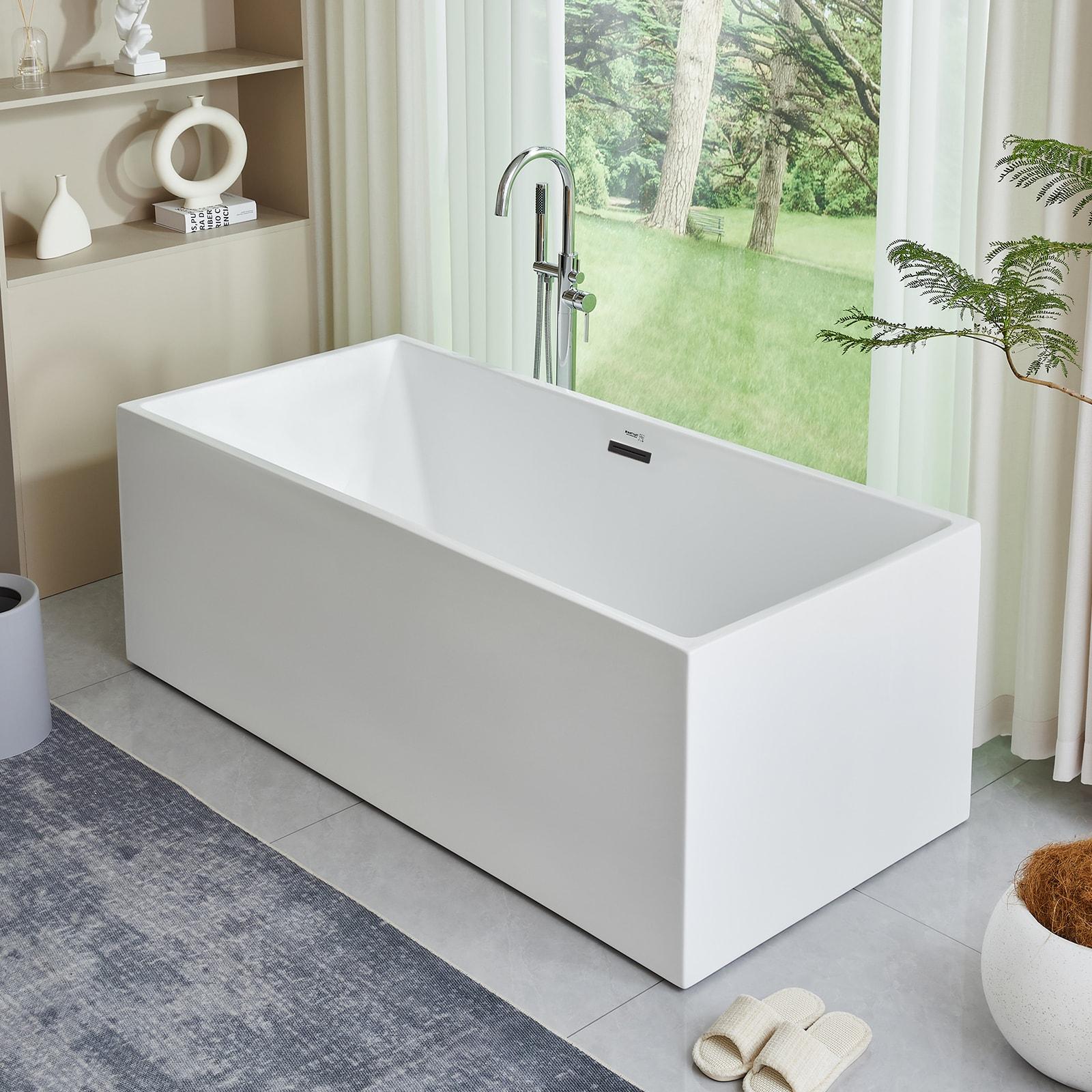 Vanity Art 67" Acrylic Freestanding Soaking Bathtub with Overflow and Pop-up Drain