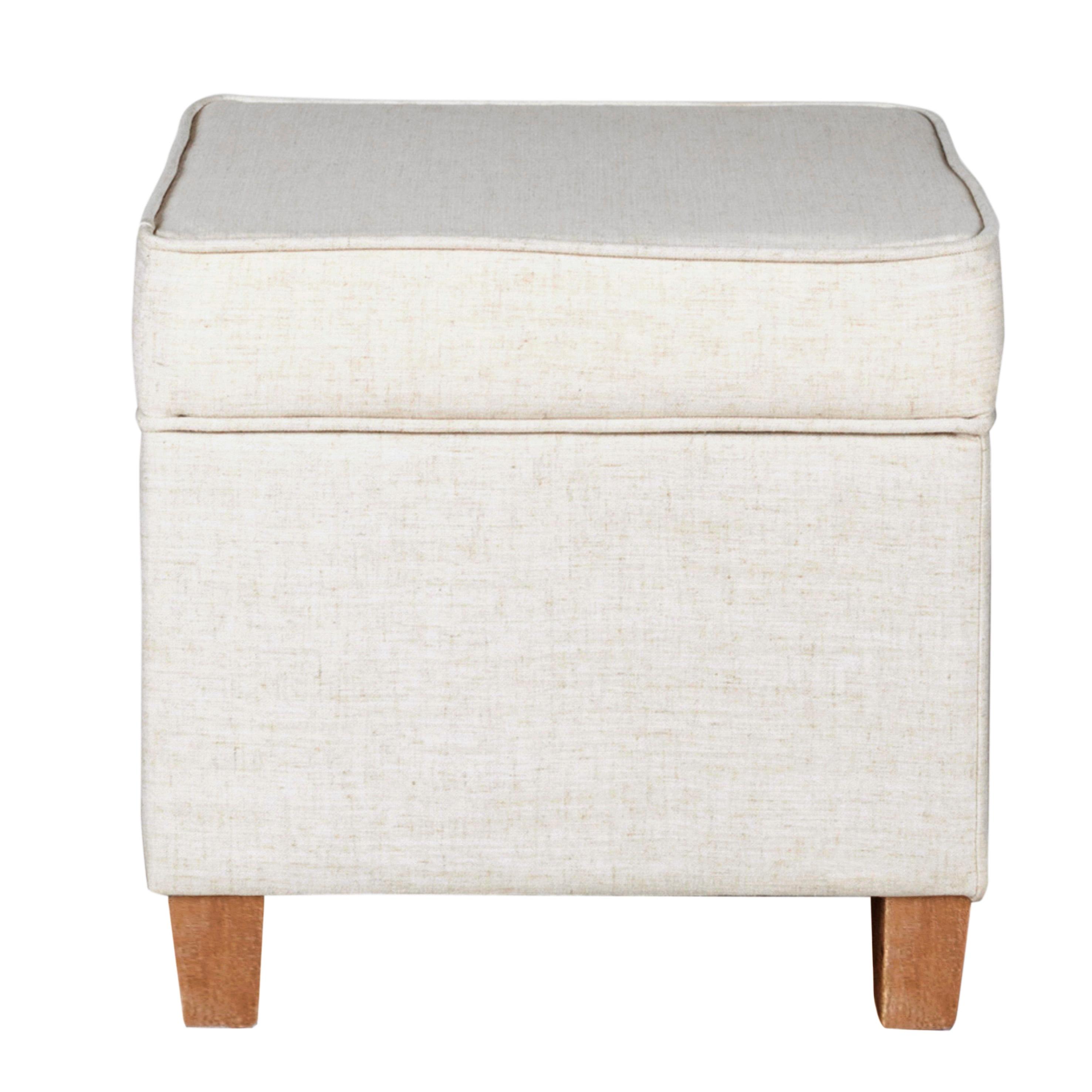 HomePop Cole Classics Square Storage Ottoman with Lift Off Top Linen: Upholstered Footstool, Wood Legs, Polyester