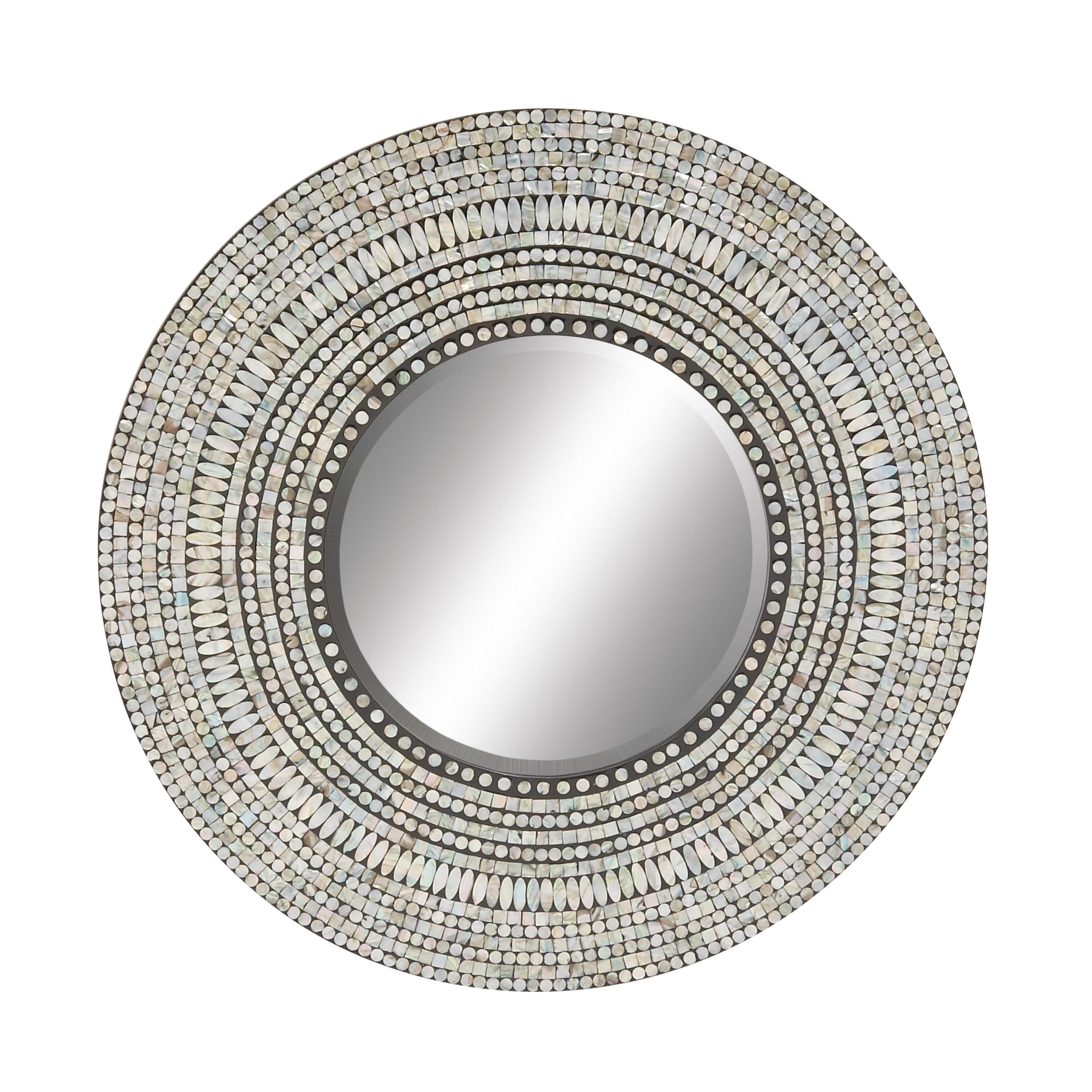 Olivia & May Wood Handmade Mosaic Wall Mirror Silver : Nautical Coastal Decor, 31.5" Round, No Assembly Required