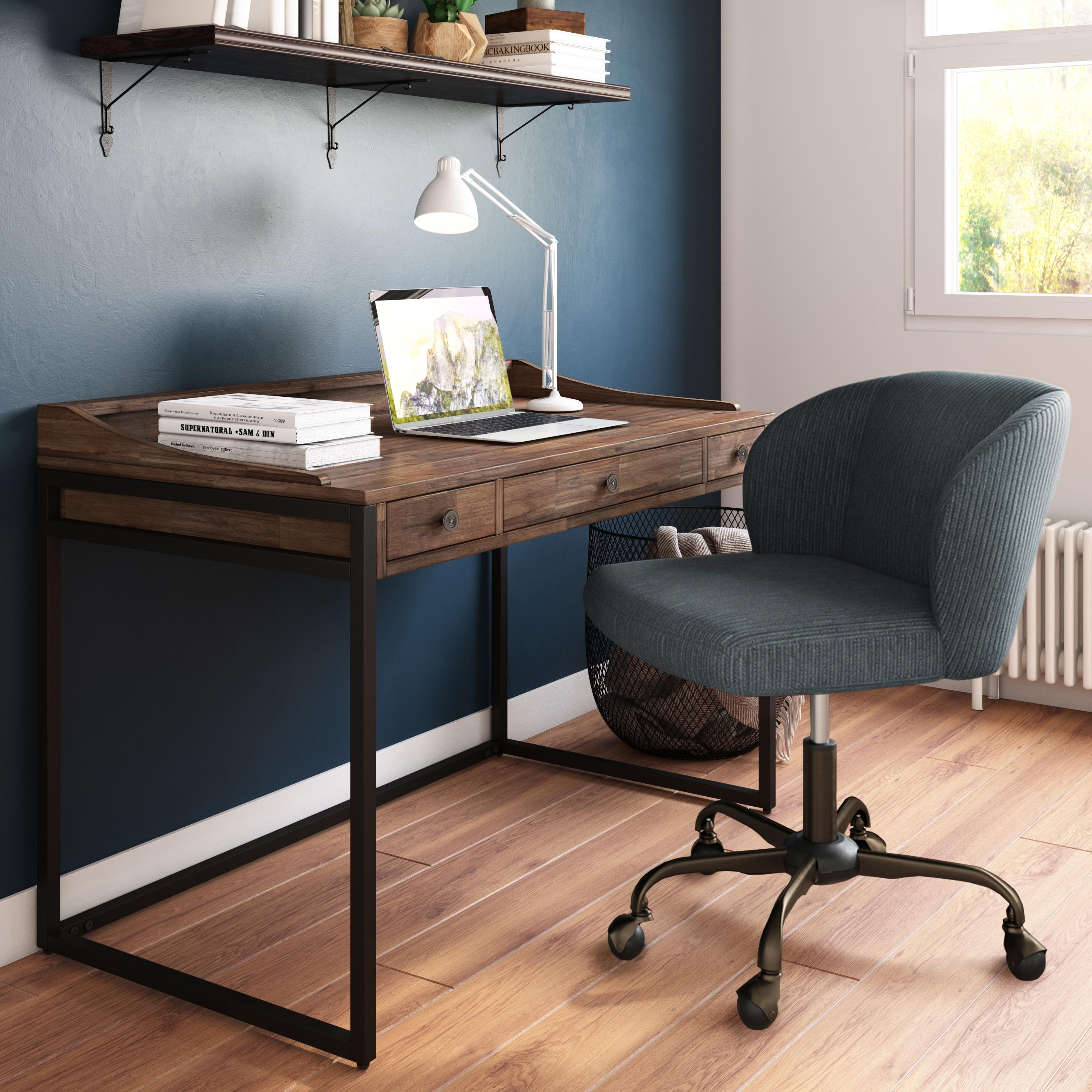 Simpli Home Warm Shaker 48"W Solid Wood Desk, Transitional Style with Keyboard Tray