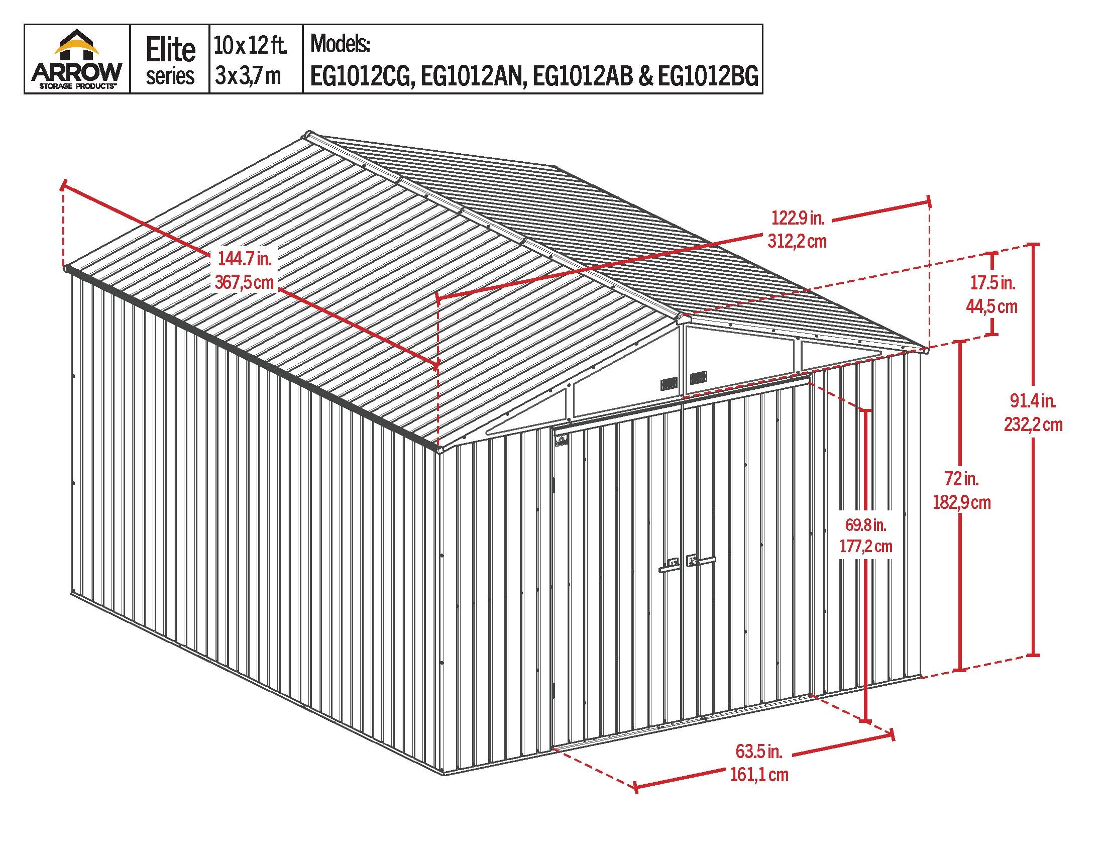 Arrow Arrow Elite 10 ft. W x 12 ft. D Galvanized Steel Storage Shed