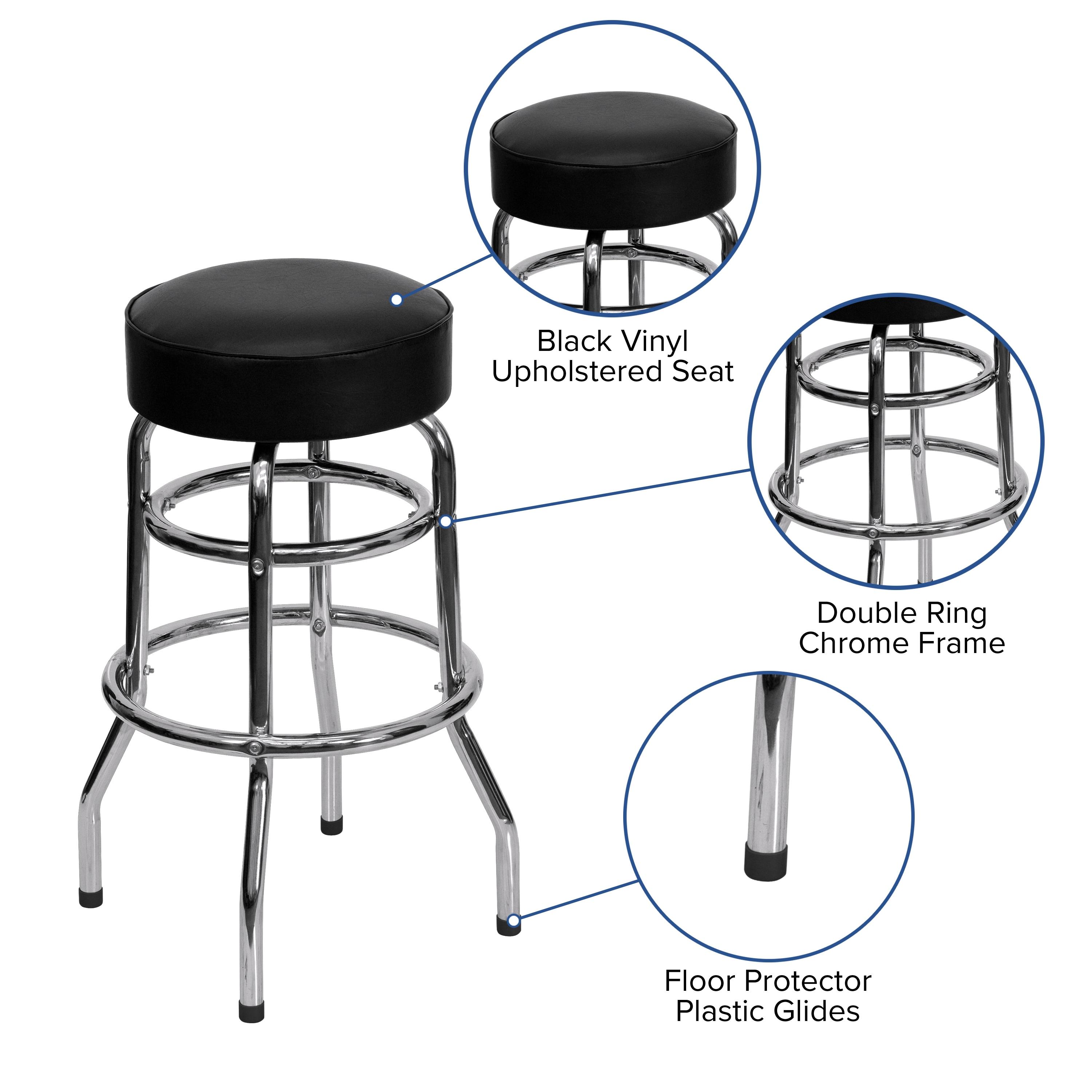 Flash Furniture Double Ring Chrome Barstool with Black Seat