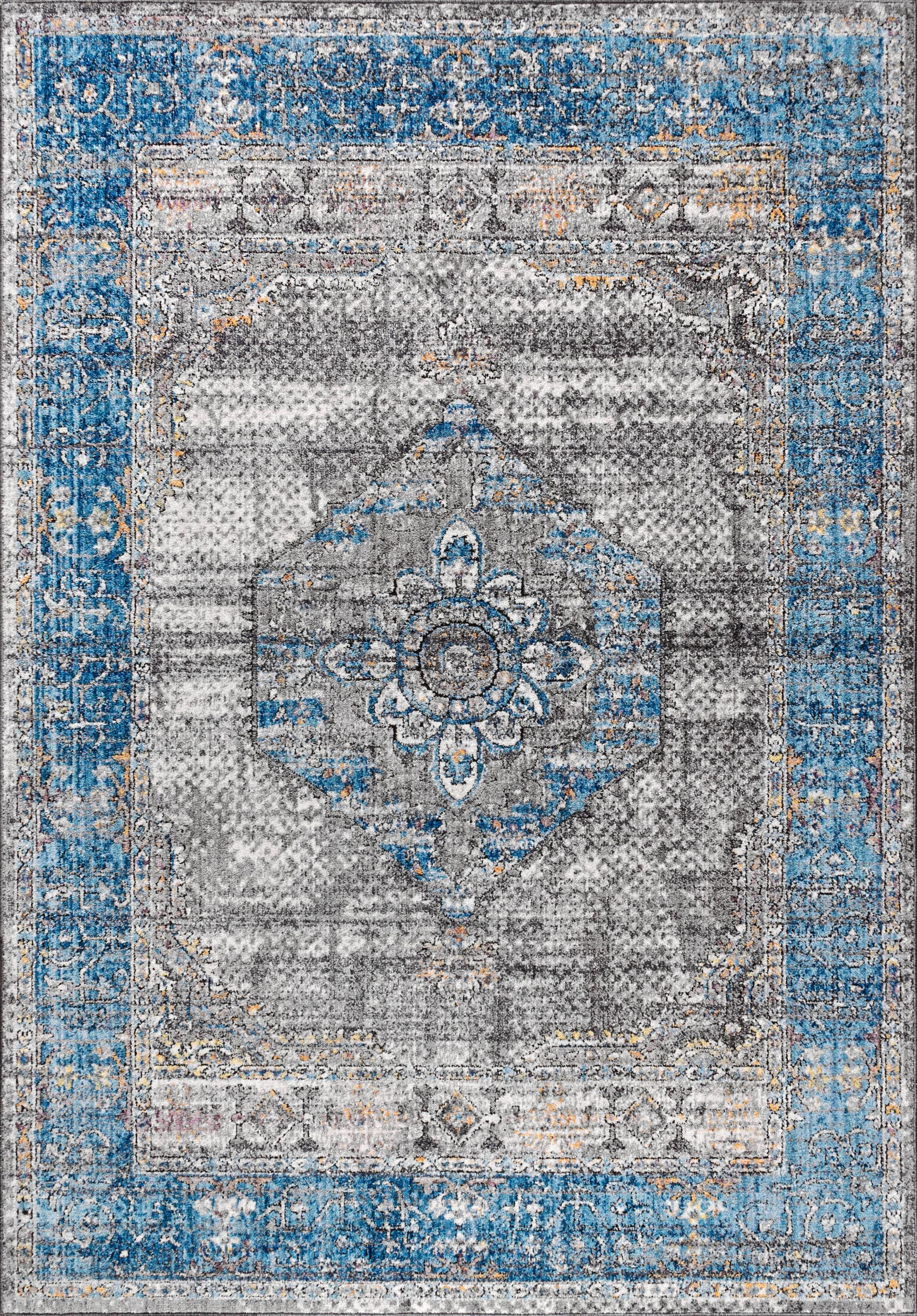 8'x10' Anatolia Vintage Medallion Area Rug, Peacock Blue/Gray - JONATHAN Y