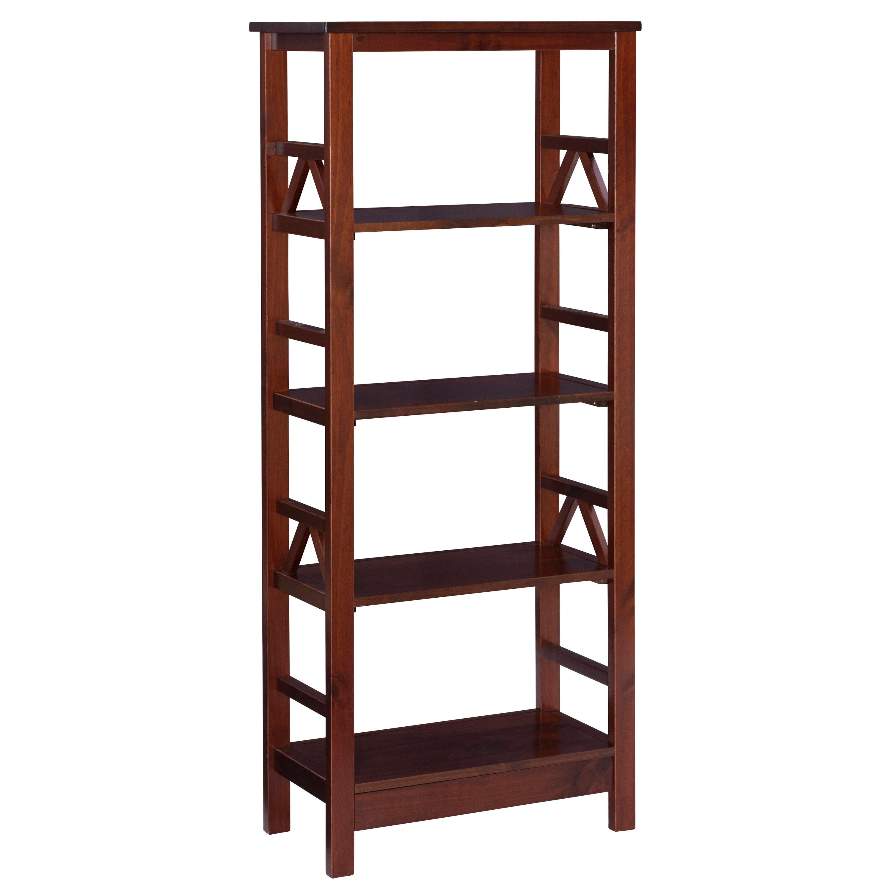54.45" Titian Transitional Solid Wood Display and Storage Bookshelf Brown - Linon: Mid-Century Modern, 4 Fixed Shelves