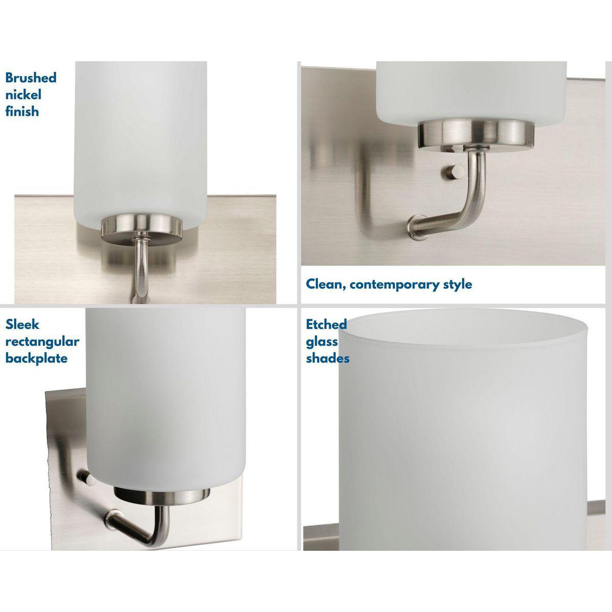 Progress Lighting Merry Collection 2-Light Brushed Nickel Etched Glass Transitional Bath Vanity Light