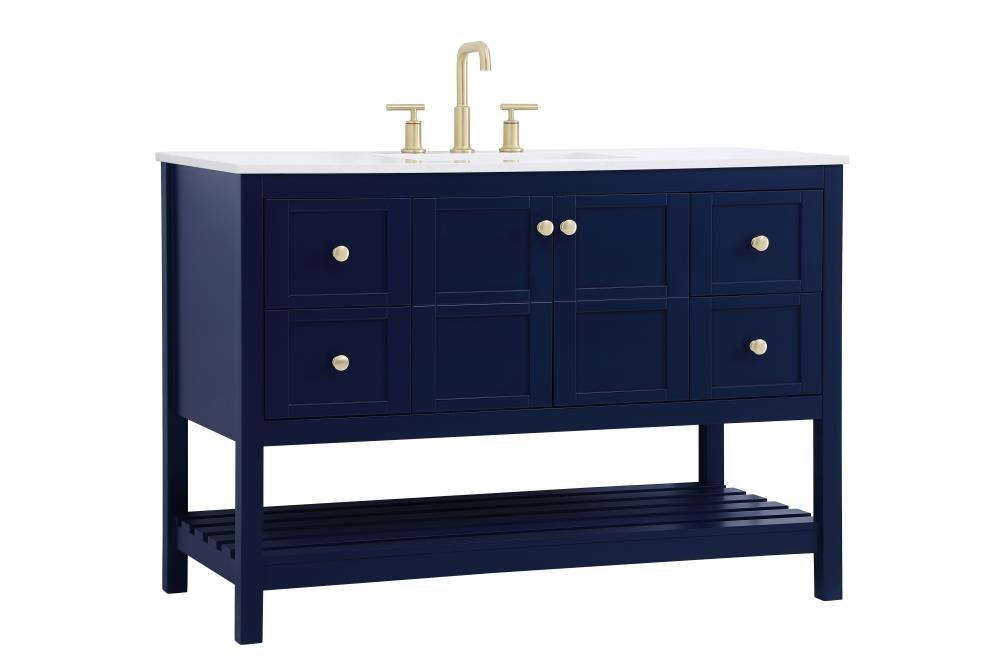 Elegant Decor Theo 48" Steel and Solid Wood Single Bathroom Vanity in Blue