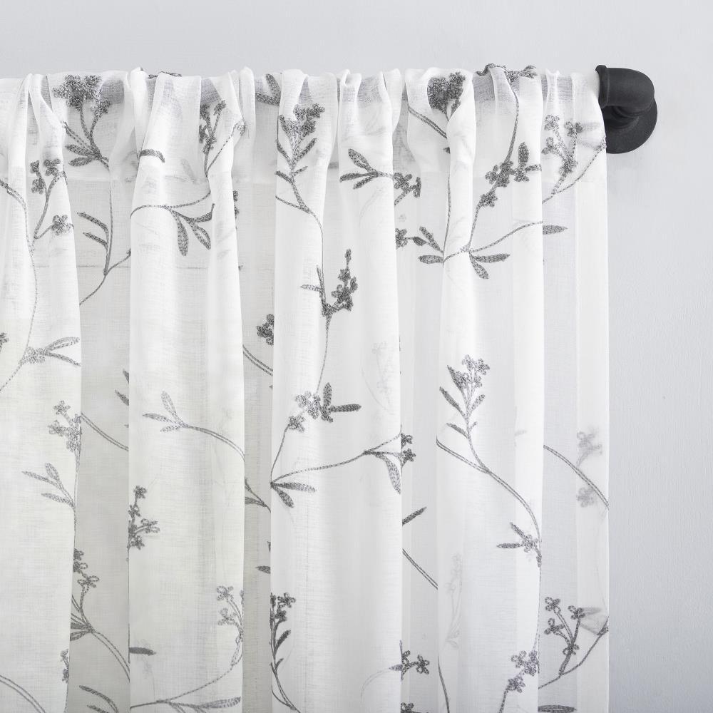 17"x50" Delia Embroidered Floral Sheer Rod Pocket Curtain Valance White/Gray - No. 918: Botanical Window Valance
