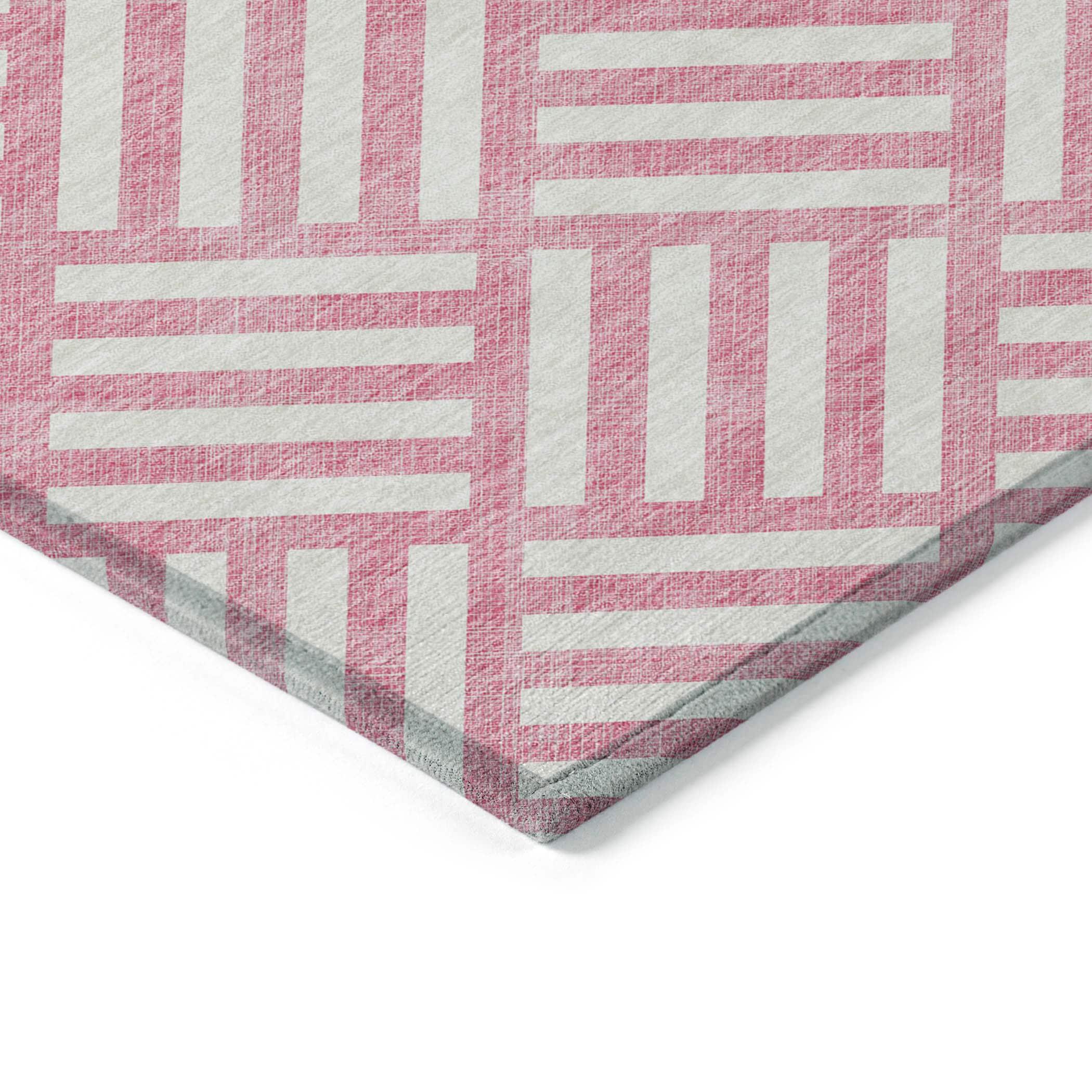 Pink and White Geometric Flat Woven Runner Rug