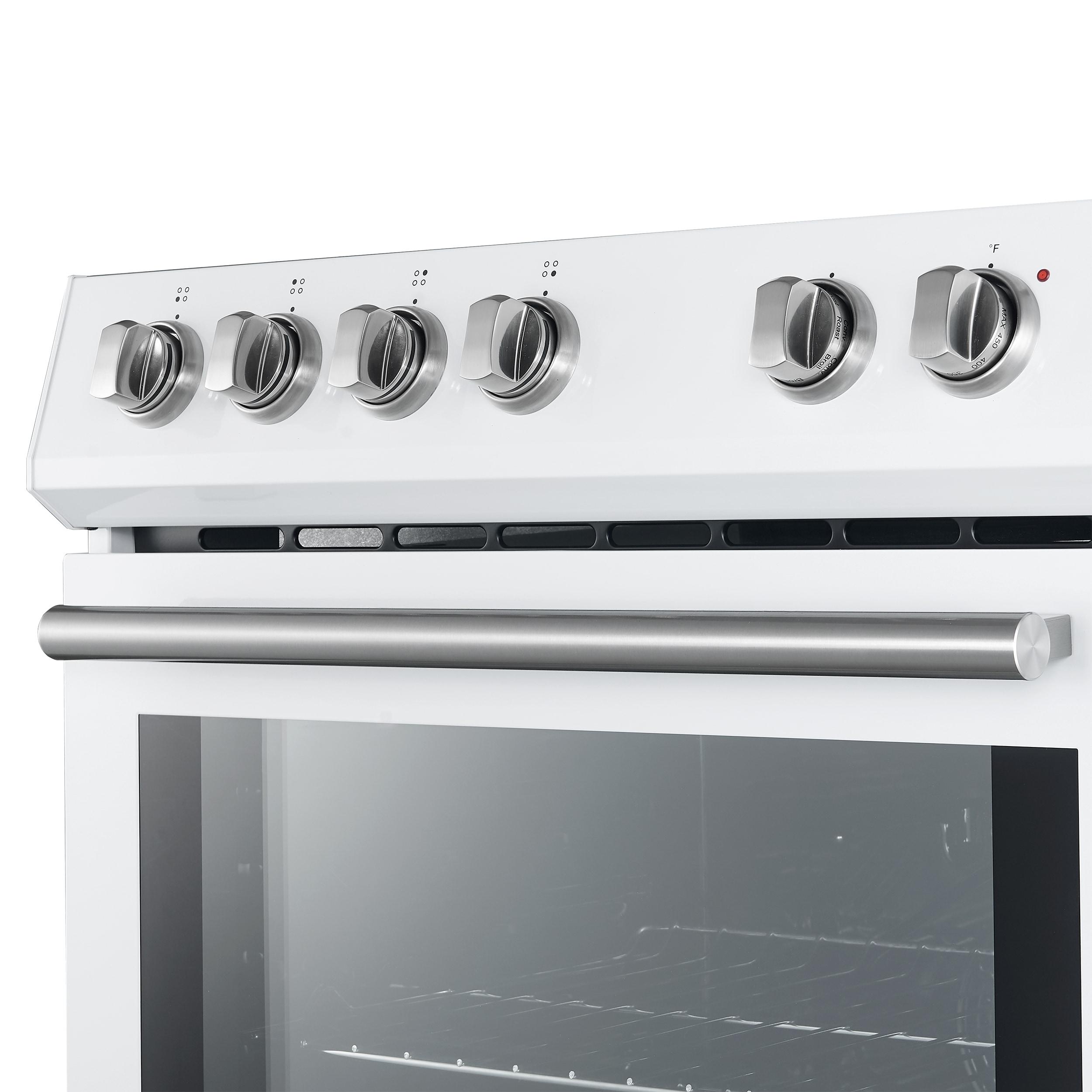 Forno Leonardo Espresso 30-inch Slide-In Electric Range in Stainless-Steel, Black or White, 4 Elements, 7,100 Watts, 5.0 cu.ft. Oven with Convection Fan FFSEL6012-30WHT