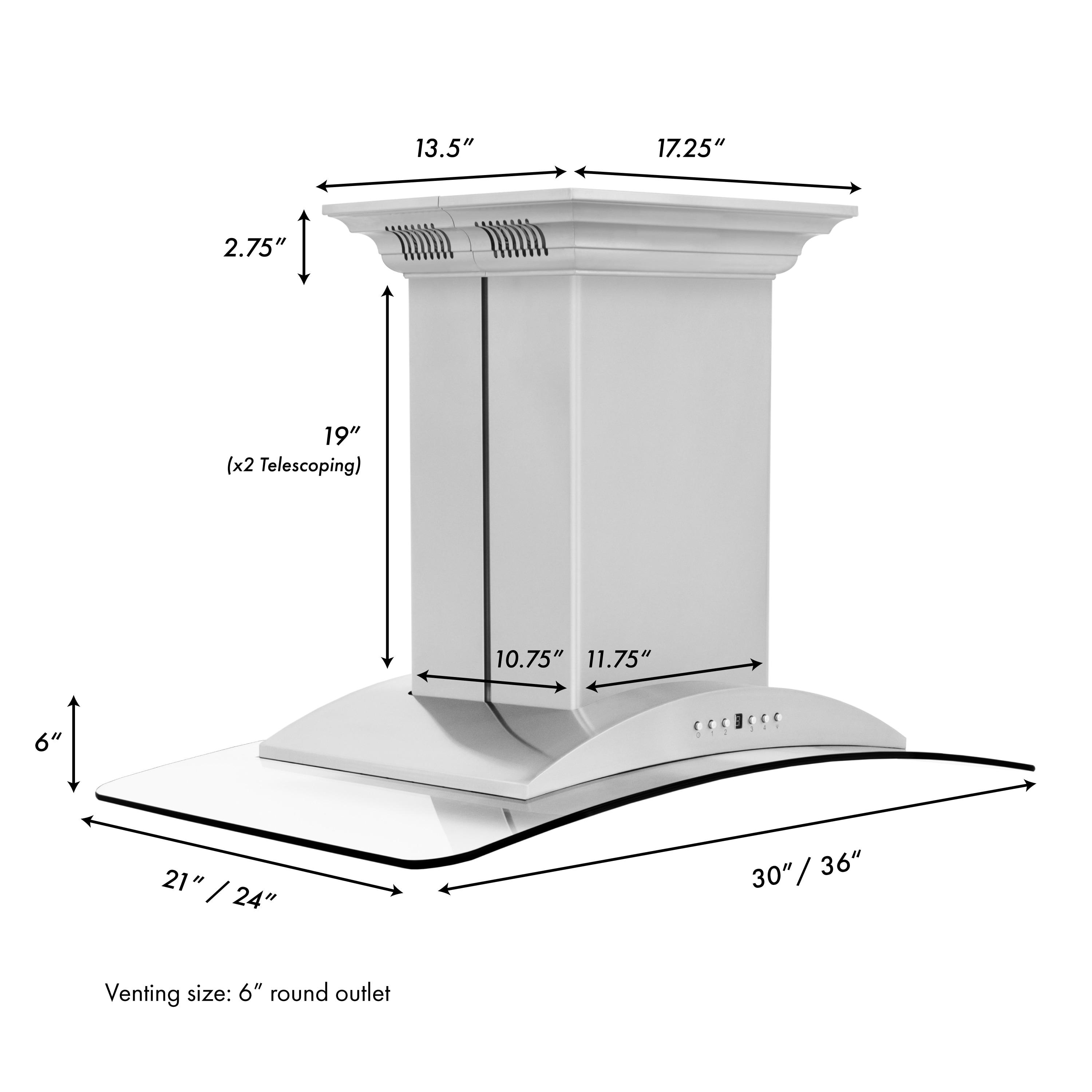 36" 400 CFM Ducted Island Range Hood in Stainless Steel