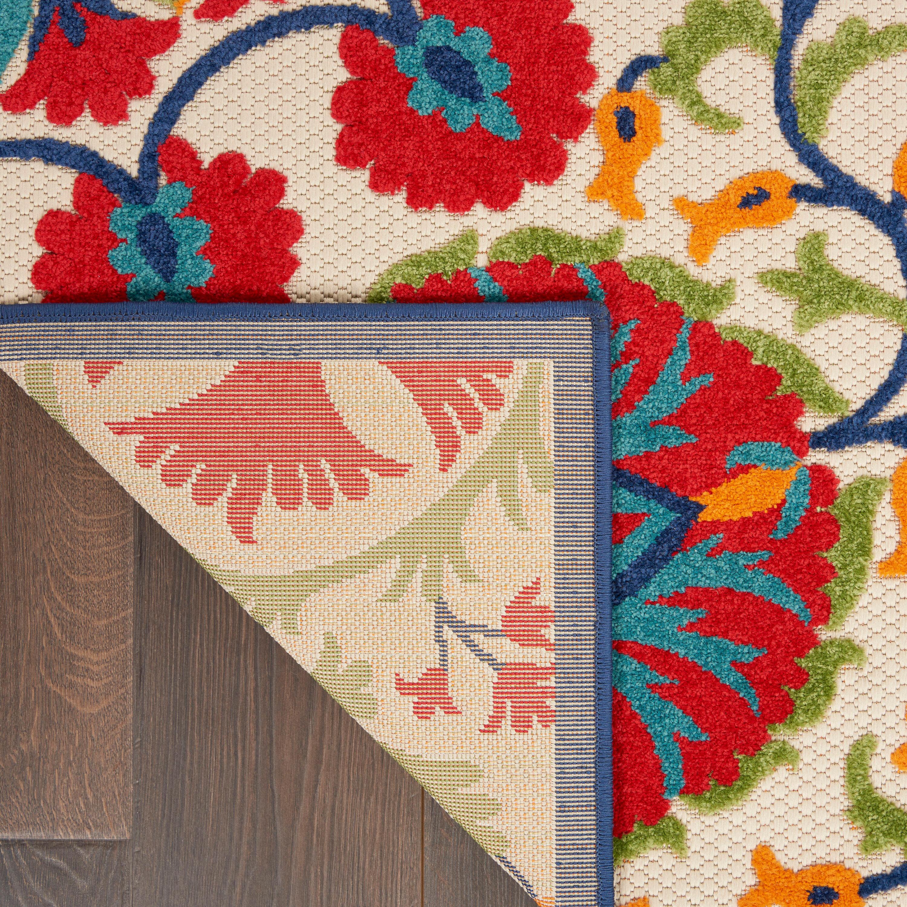 Nourison Aloha Floral Easy Care Flatweave High-Low Indoor Outdoor Area Rug Red/Multi 7' x 10'