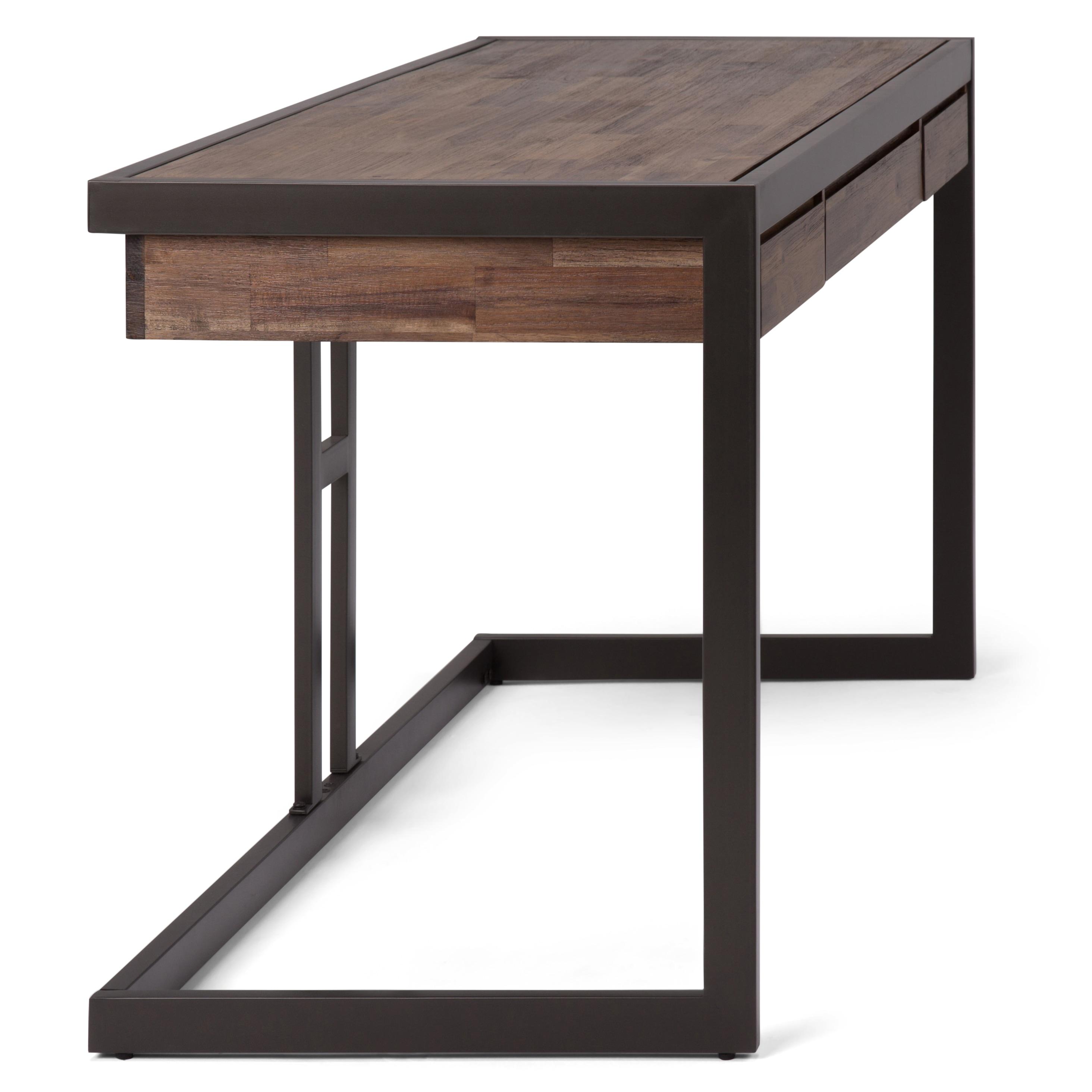 Simpli Home Richmond 60"W Solid Acacia Wood Desk, Industrial Style with Keyboard Tray and 3 Drawers