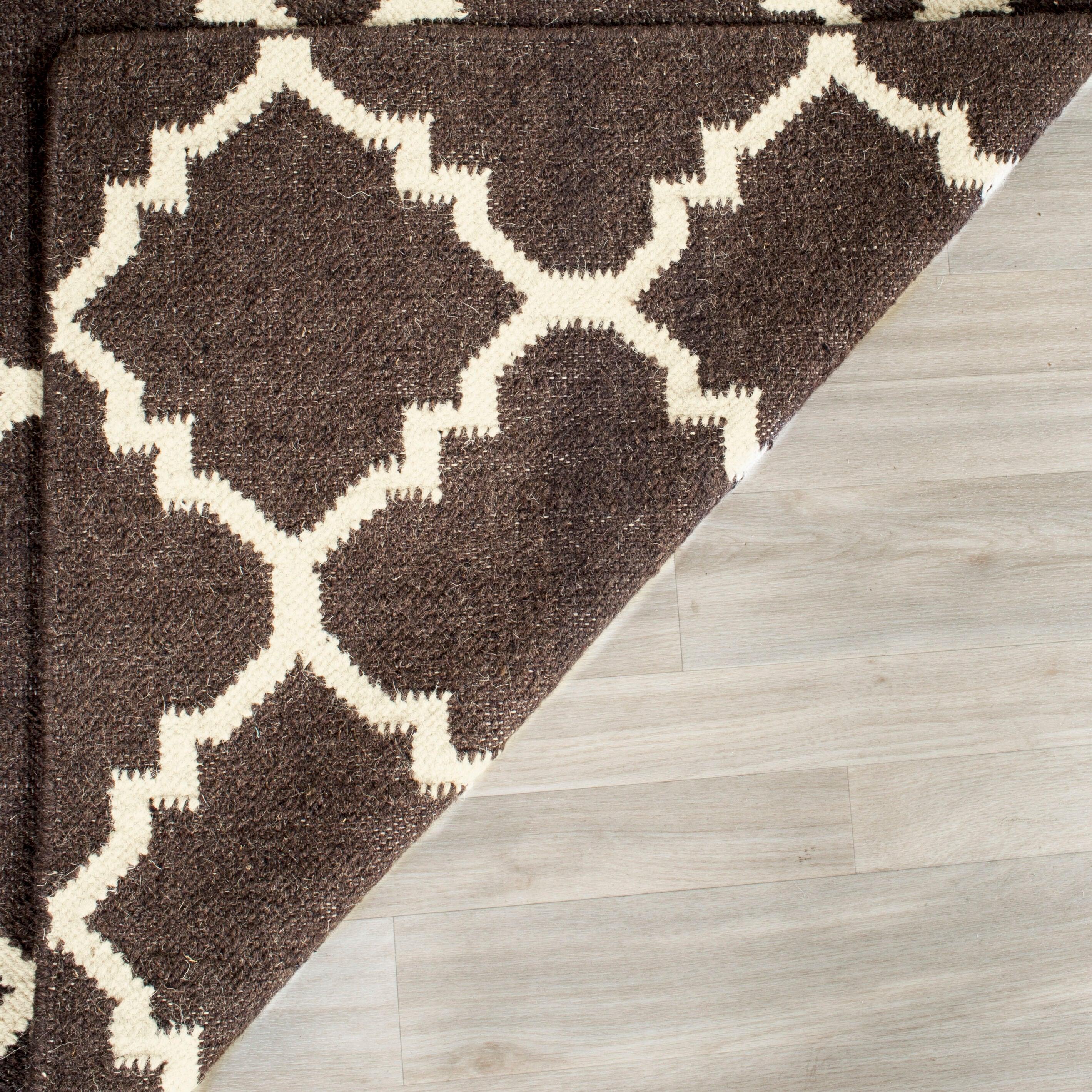 SAFAVIEH Dhurries Brad Geometric Area Rug, Brown/Ivory, 9' x 12'