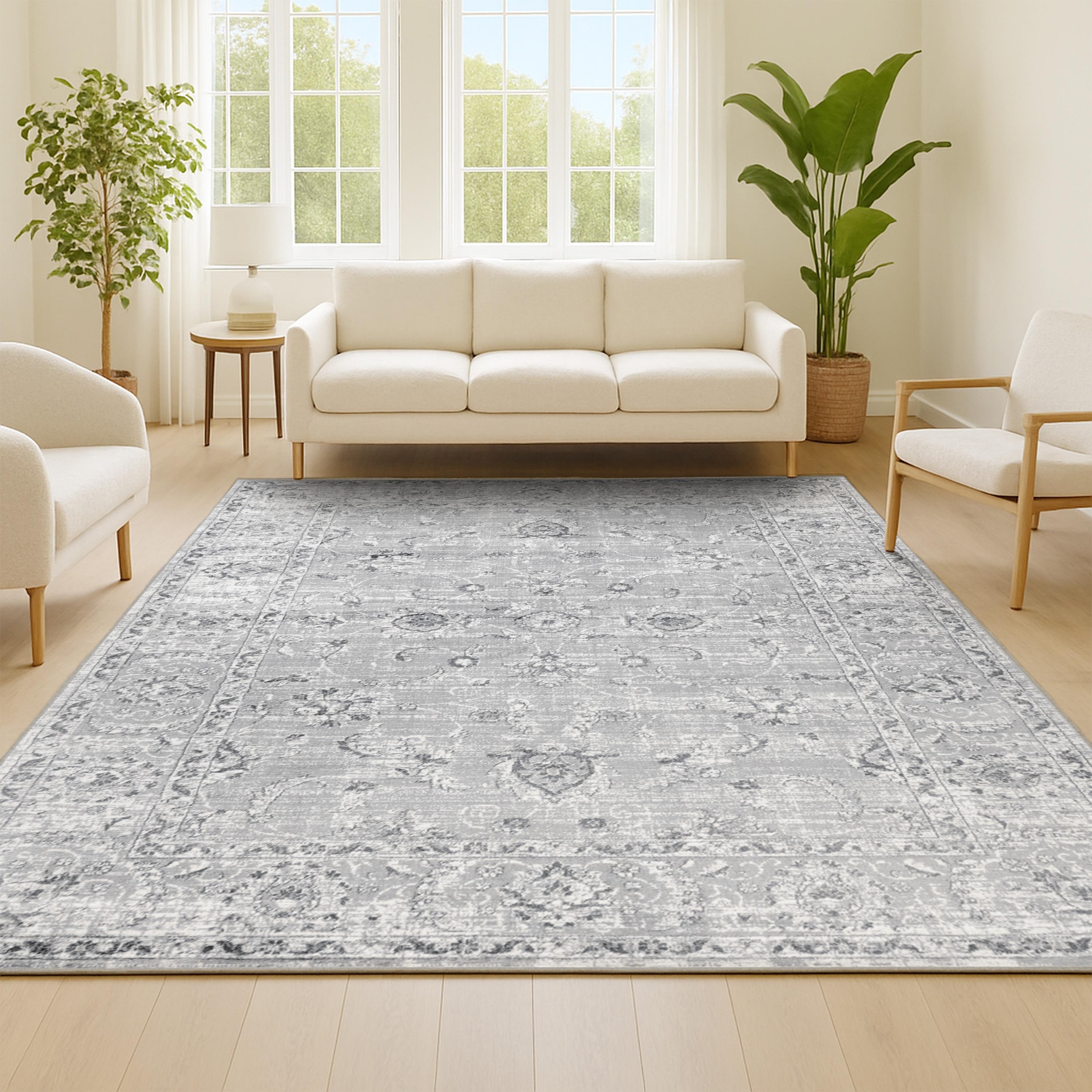 3'x5' Modern Persian Vintage Area Rug, Light Grey - JONATHAN Y