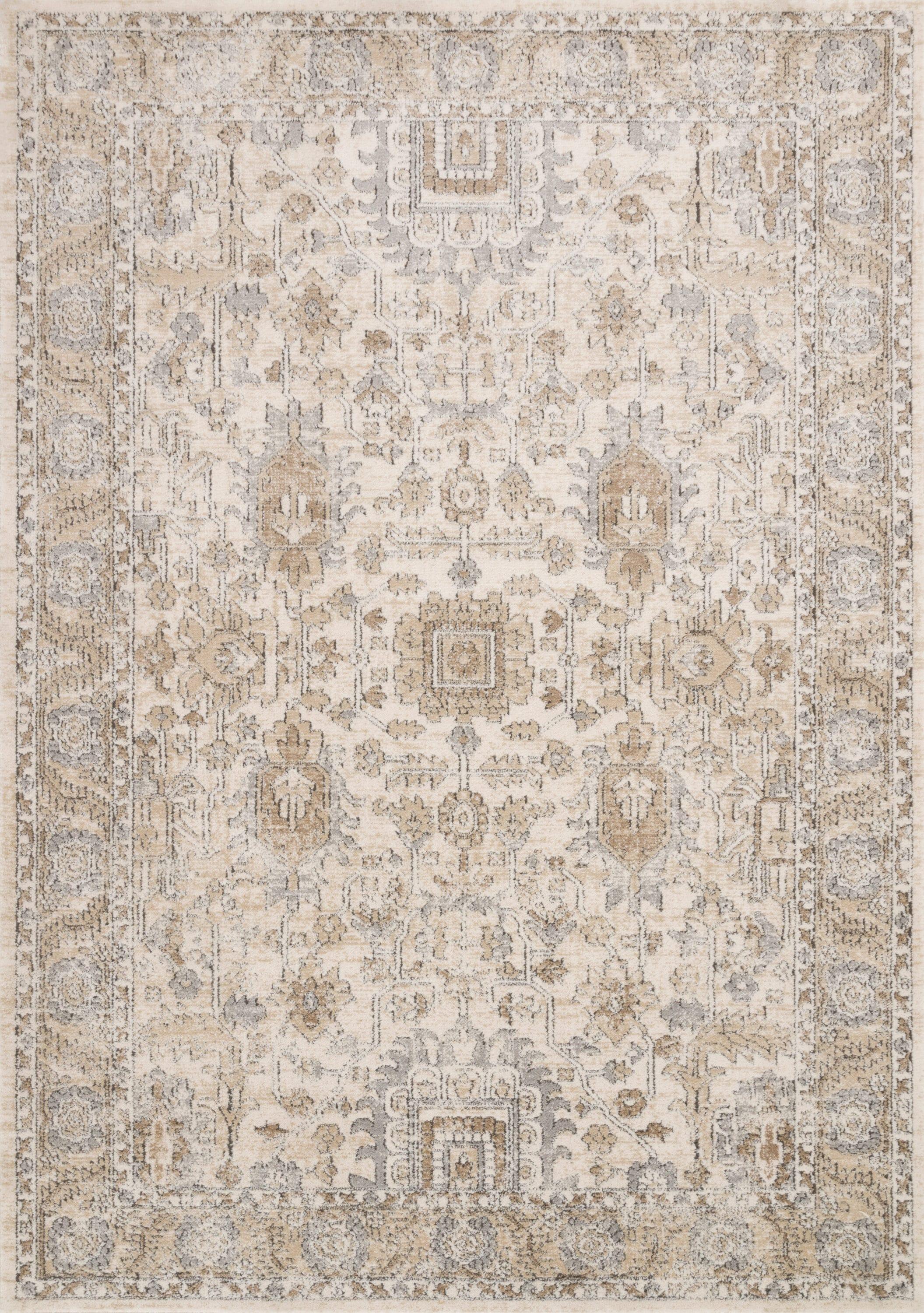 Ivory and Sand Rectangular Oriental Synthetic Area Rug