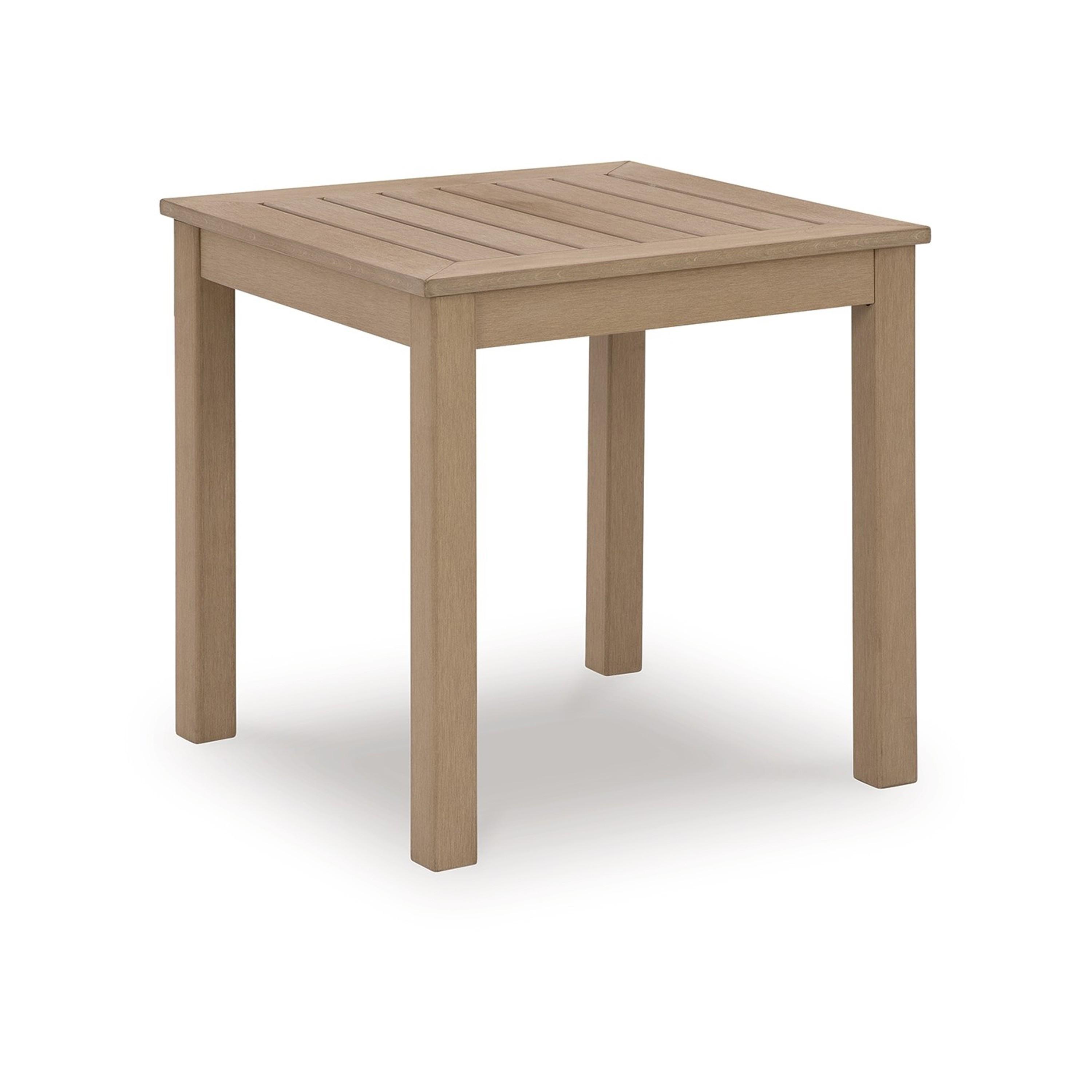 Beige Weatherwood Resin Square Outdoor End Table