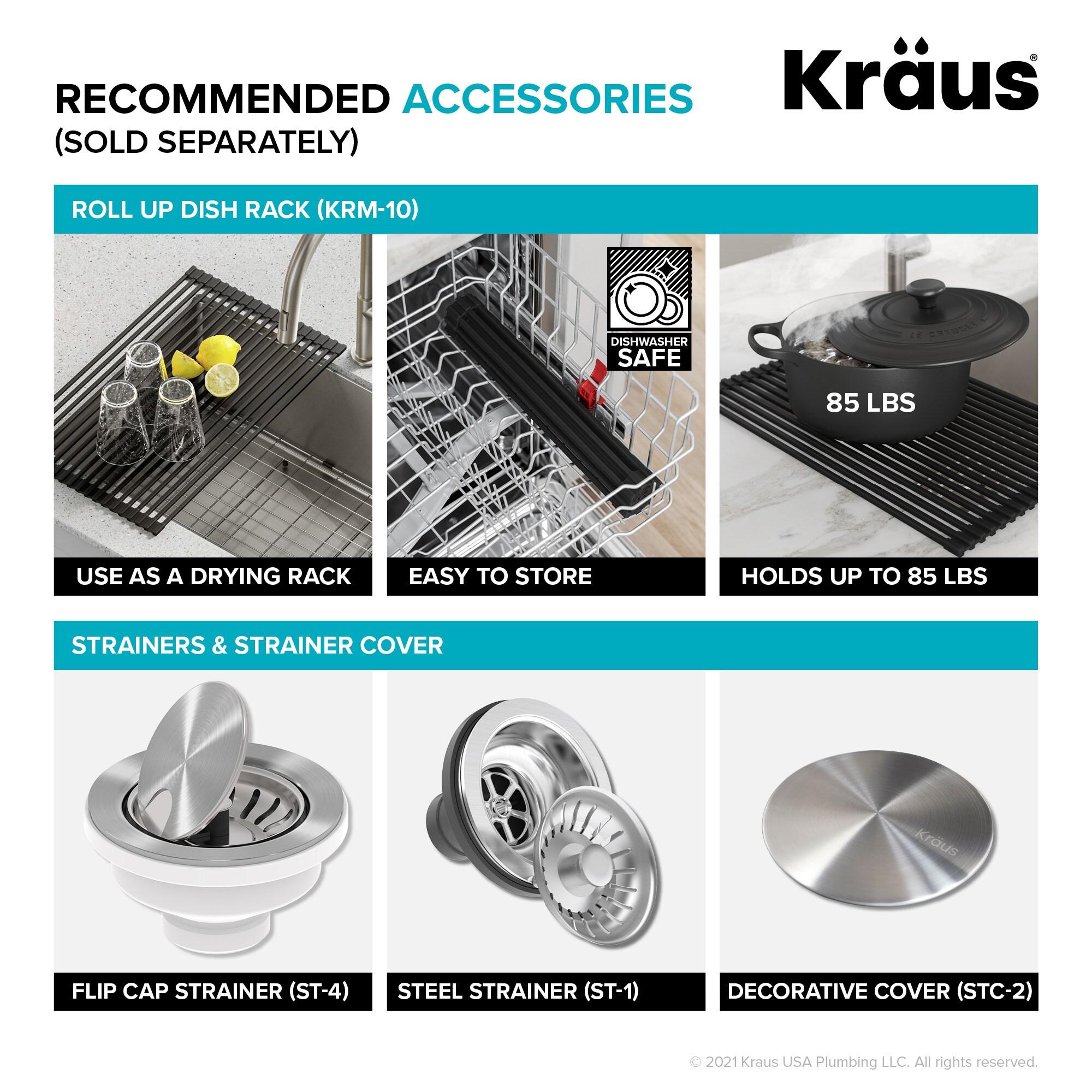 Dex™️ Series KRAUS 25" L Undermount 16 Gauge Stainless Steel Single Bowl ADA Kitchen Sink