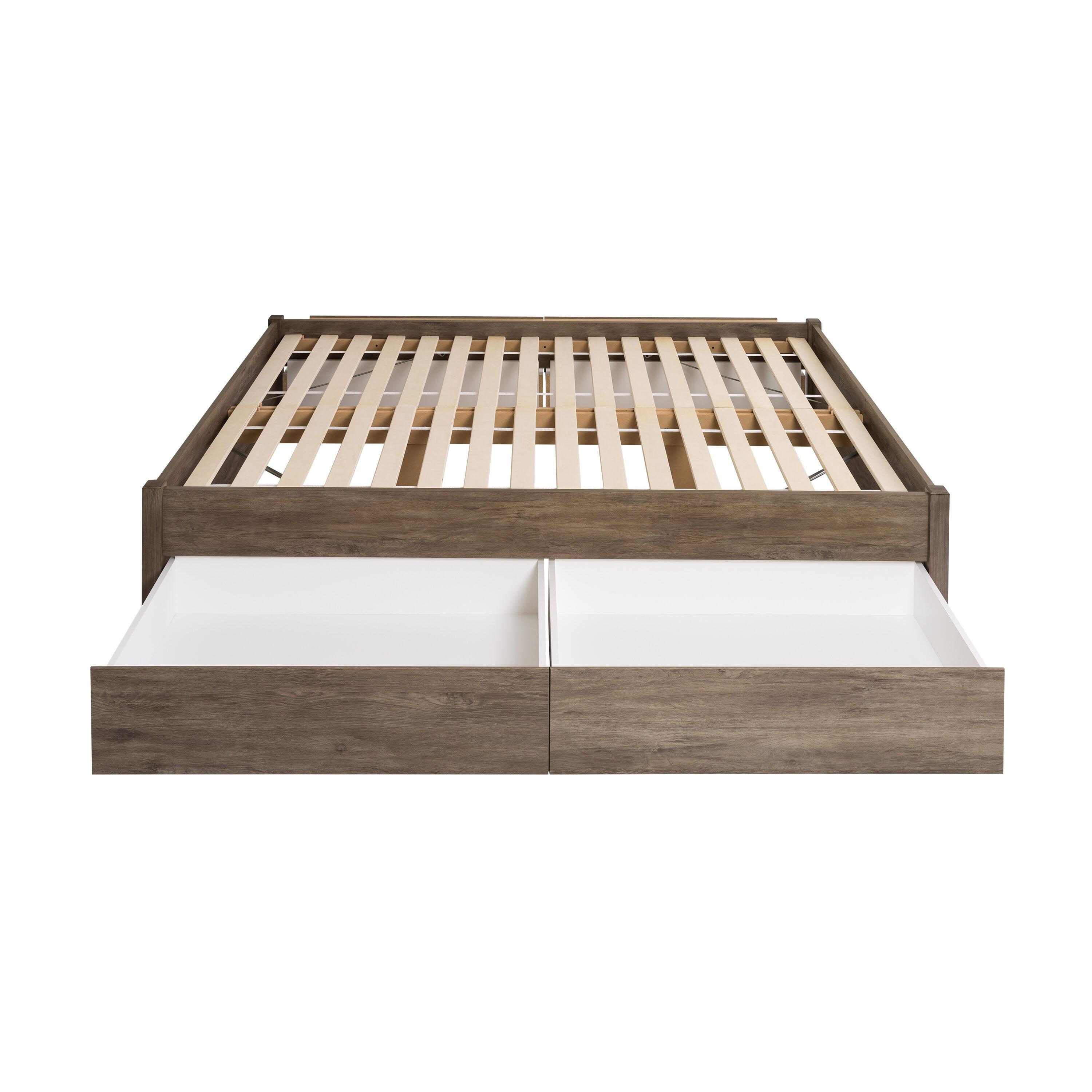 Prepac Queen Select 4 - Post Platform Bed with 4 Drawers Drifted Gray: Particle Board & MDF Frame, No Box Spring Needed