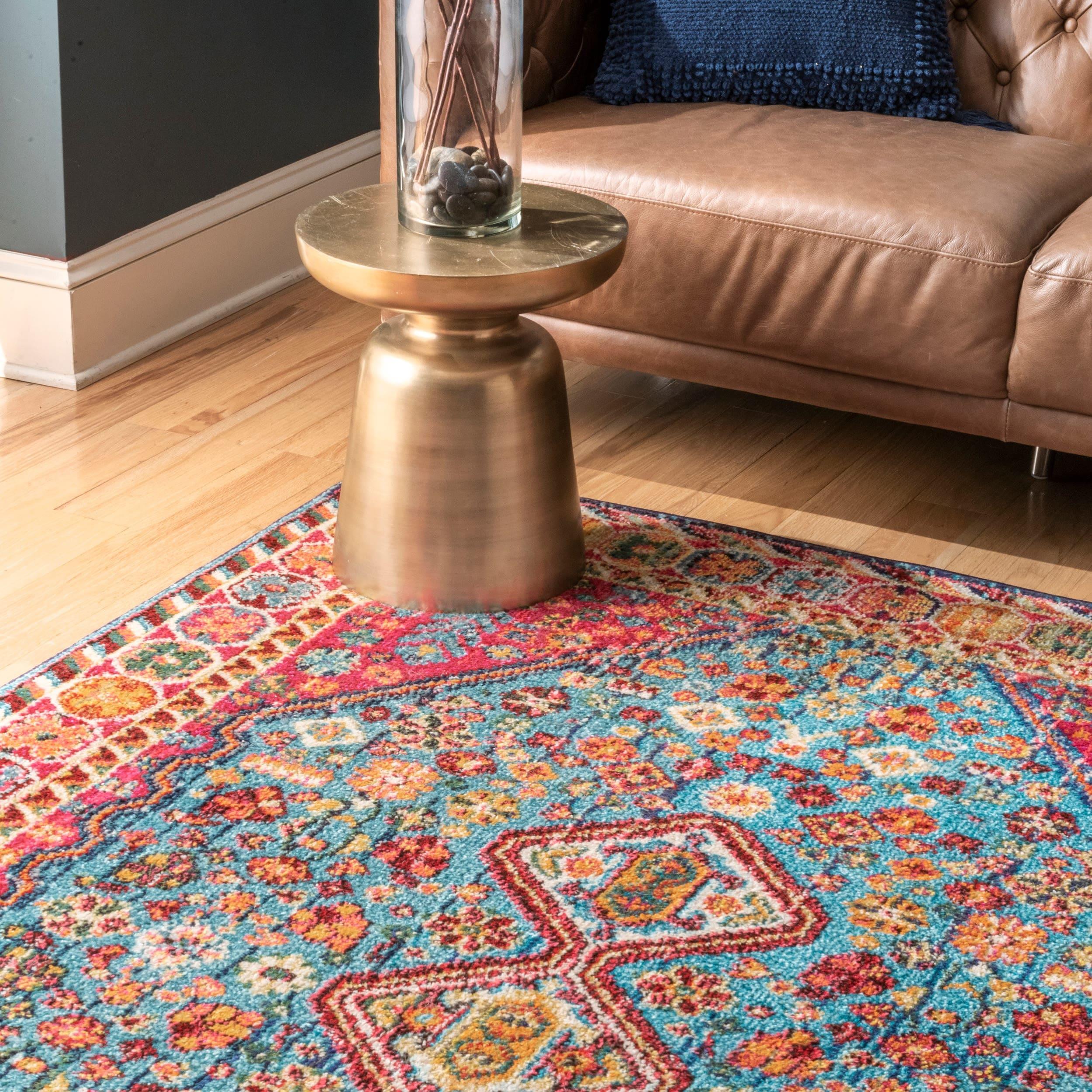 nuLOOM 4'x6' Vintage Erline Area Rug Blue/Red: Medallion Pattern, Low Pile, Polypropylene, Living Room Decor