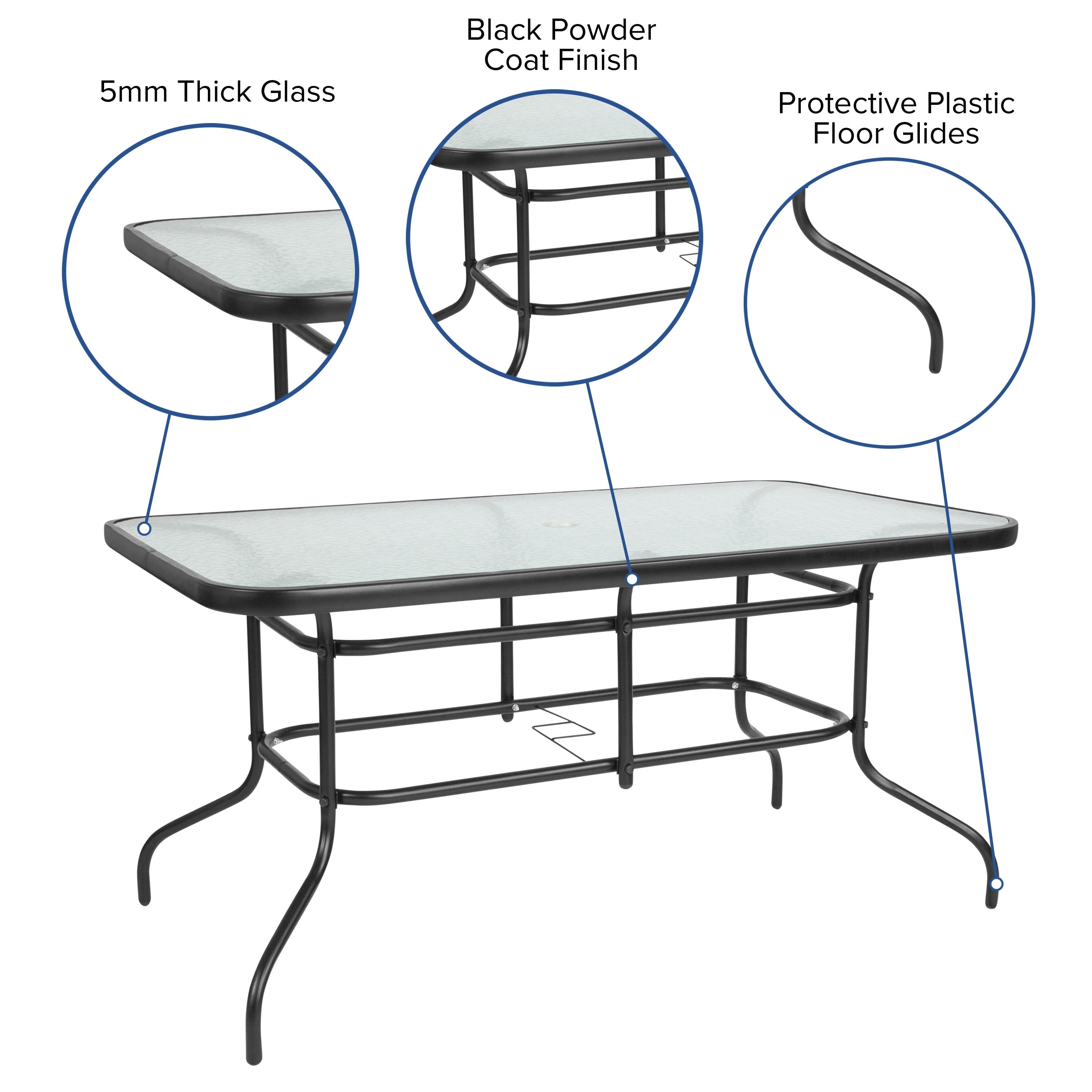 Flash Furniture 31.5" x 55" Rectangular Tempered Glass Metal Table with Umbrella Hole