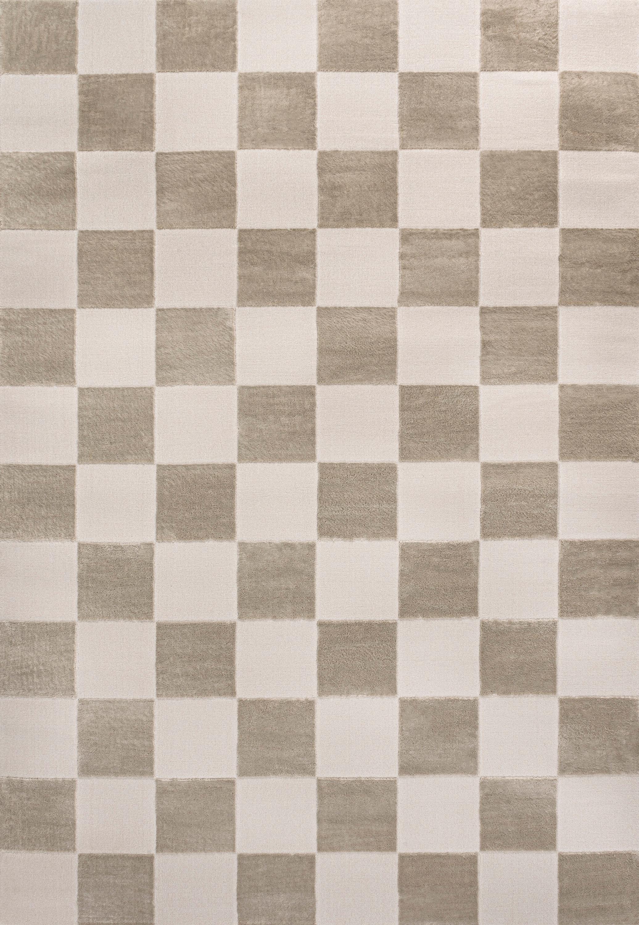 JONATHAN Y Thea Modern Geometric Checkerboard High-Low Beige/Cream 3 ft. x 5 ft. Area Rug