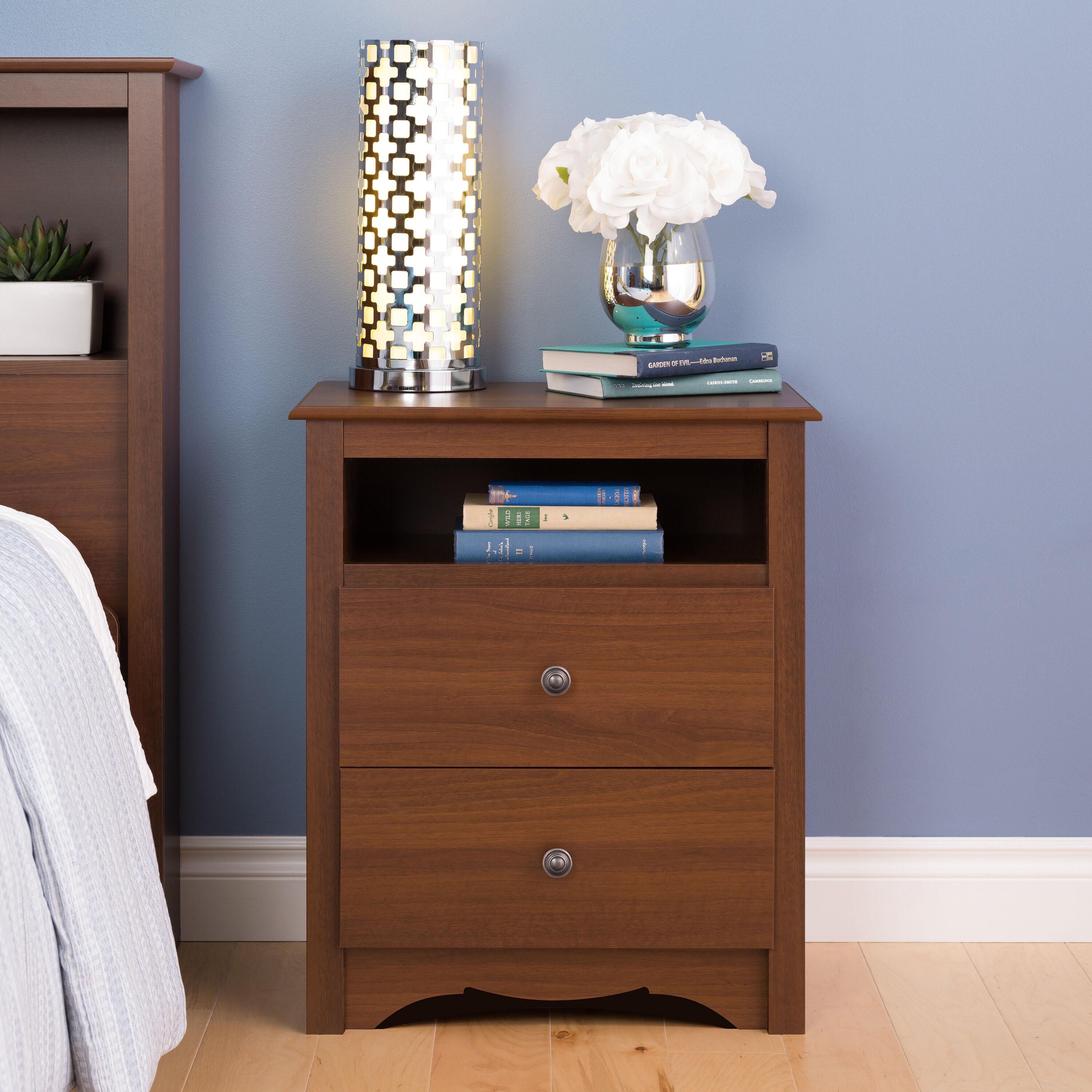 Open Shelf Nightstand Cherry - Monterey: Prepac Bedroom Side Table with Storage Shelf & Metal Glides